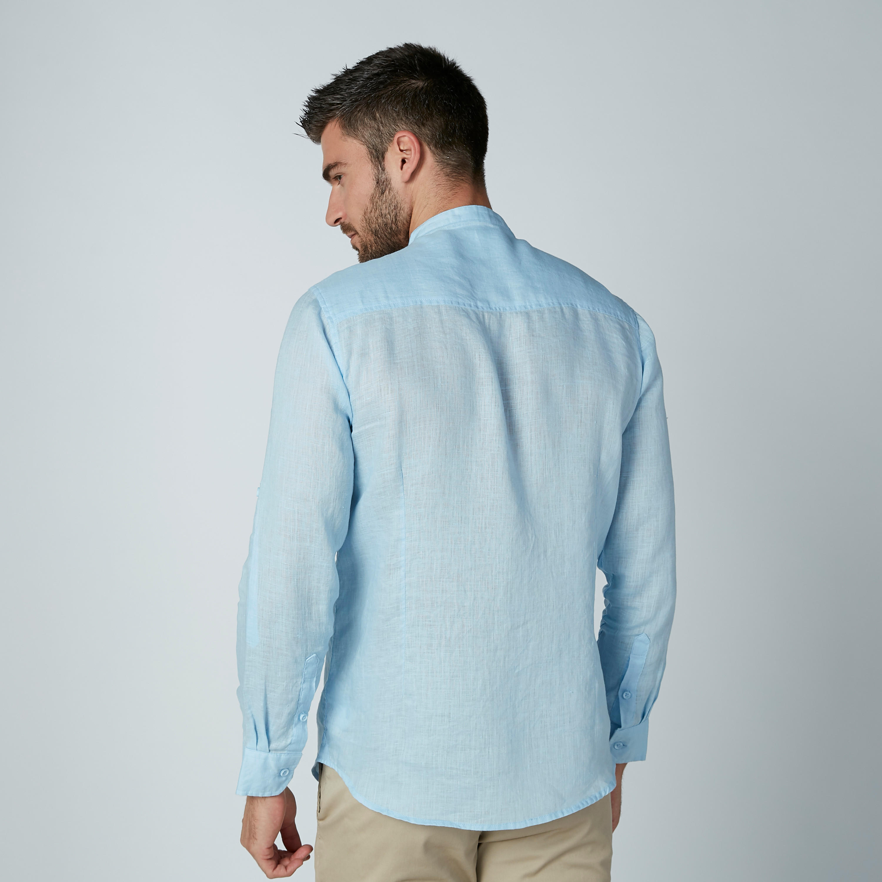 قميص سادة بياقة ماندارين وأكمام طويلة-men-clothing-shirts-image-4