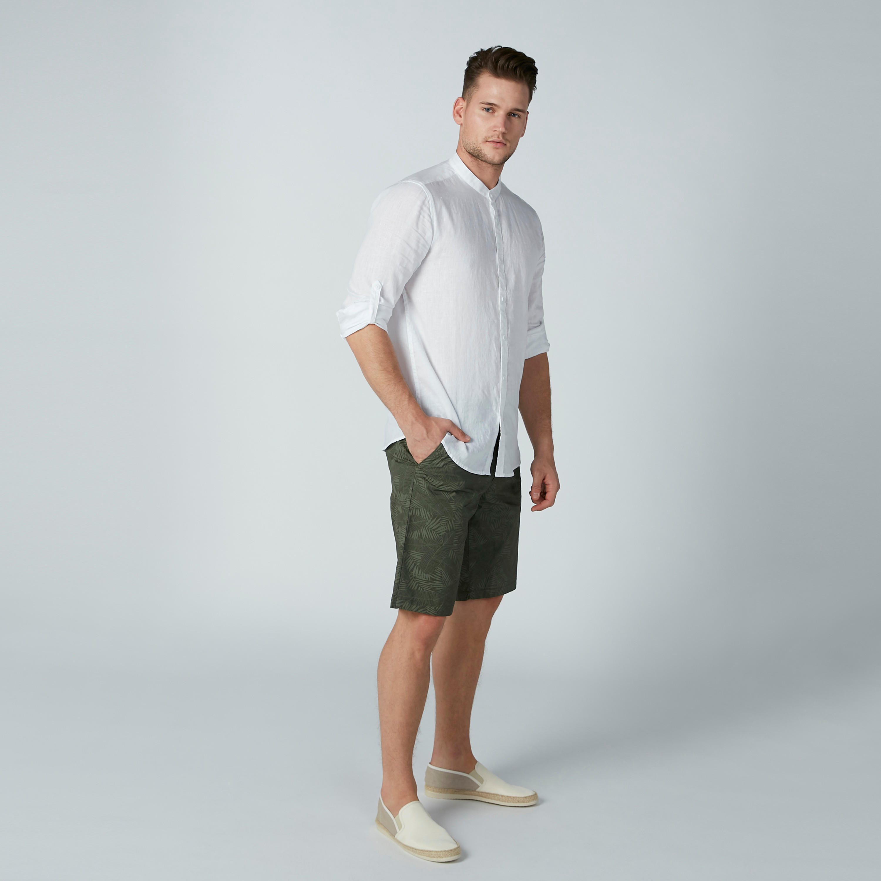 Solid Shirt with Mandarin Collar and Long Sleeves-men-clothing-shirts-image-1