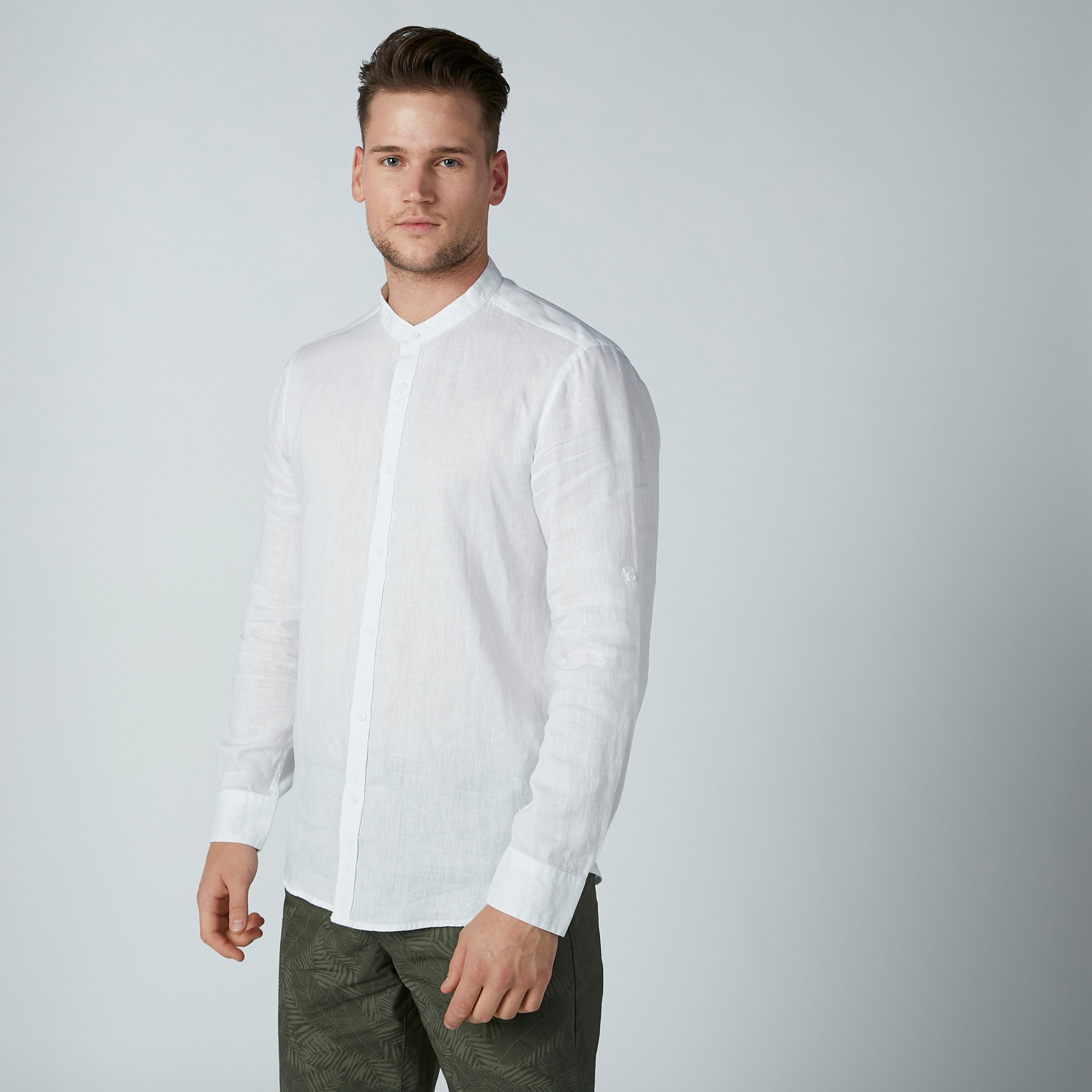 Solid Shirt with Mandarin Collar and Long Sleeves-men-clothing-shirts-image-3