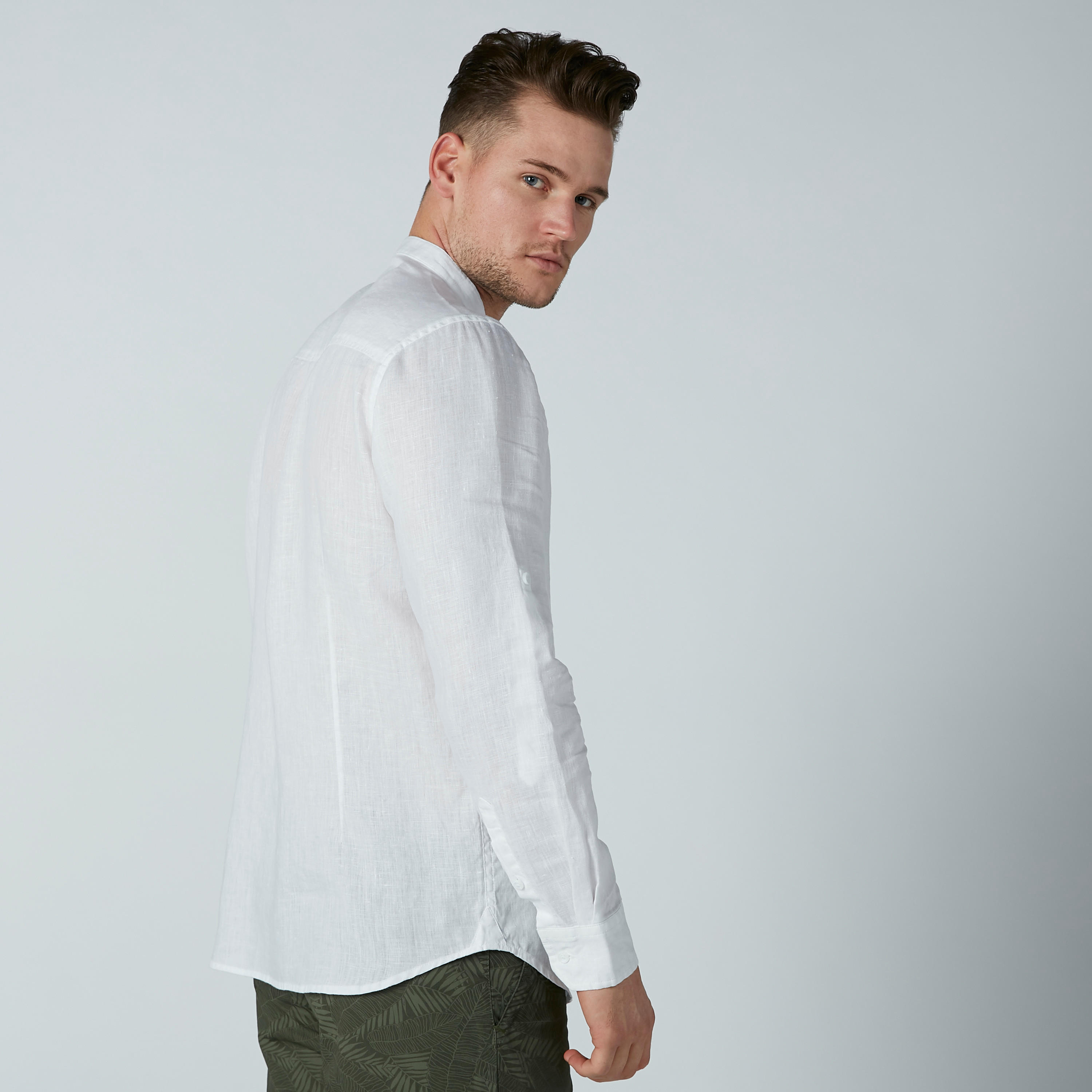 Solid Shirt with Mandarin Collar and Long Sleeves-men-clothing-shirts-image-4