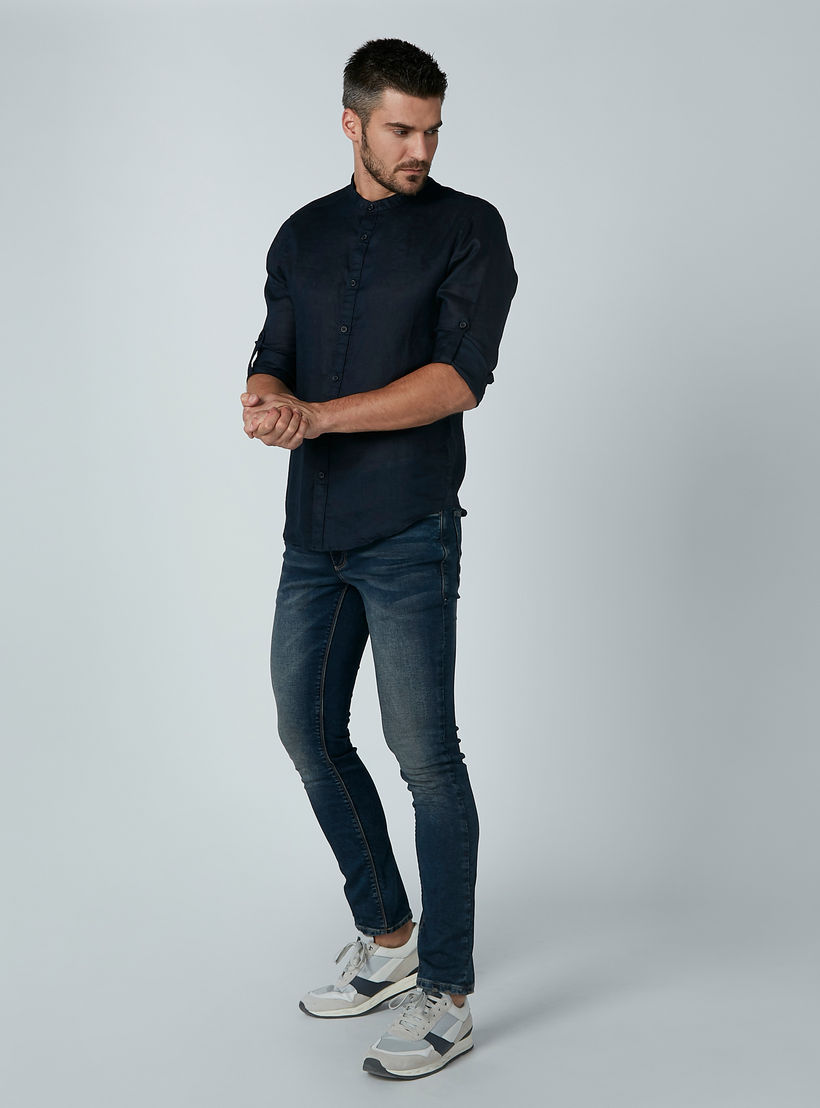 Long Sleeved Shirt with Mandarin Collar and Complete Placket-men-clothing-shirts-image-1