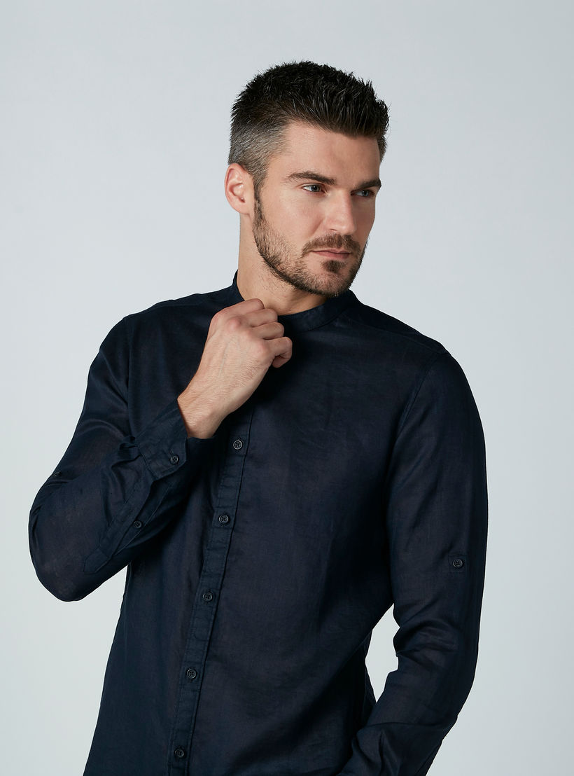 Long Sleeved Shirt with Mandarin Collar and Complete Placket-men-clothing-shirts-image-3