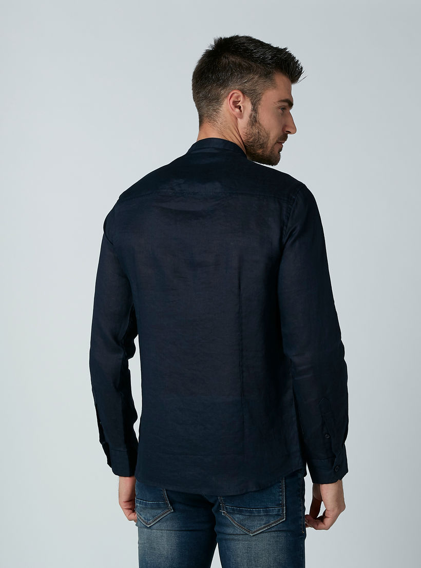 Long Sleeved Shirt with Mandarin Collar and Complete Placket-men-clothing-shirts-image-4