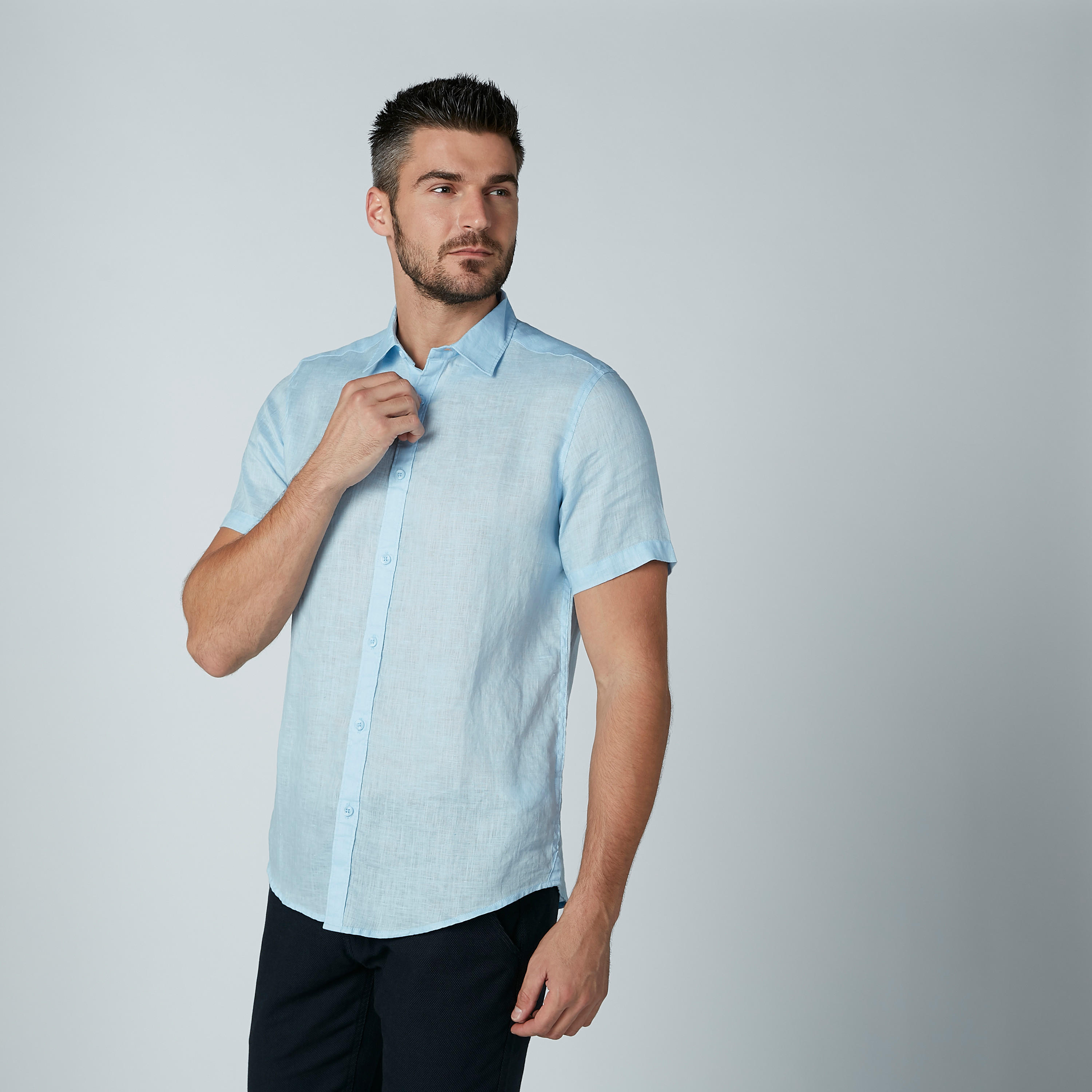 Short Sleeved Plain Shirt with Complete Placket-men-clothing-shirts-image-2