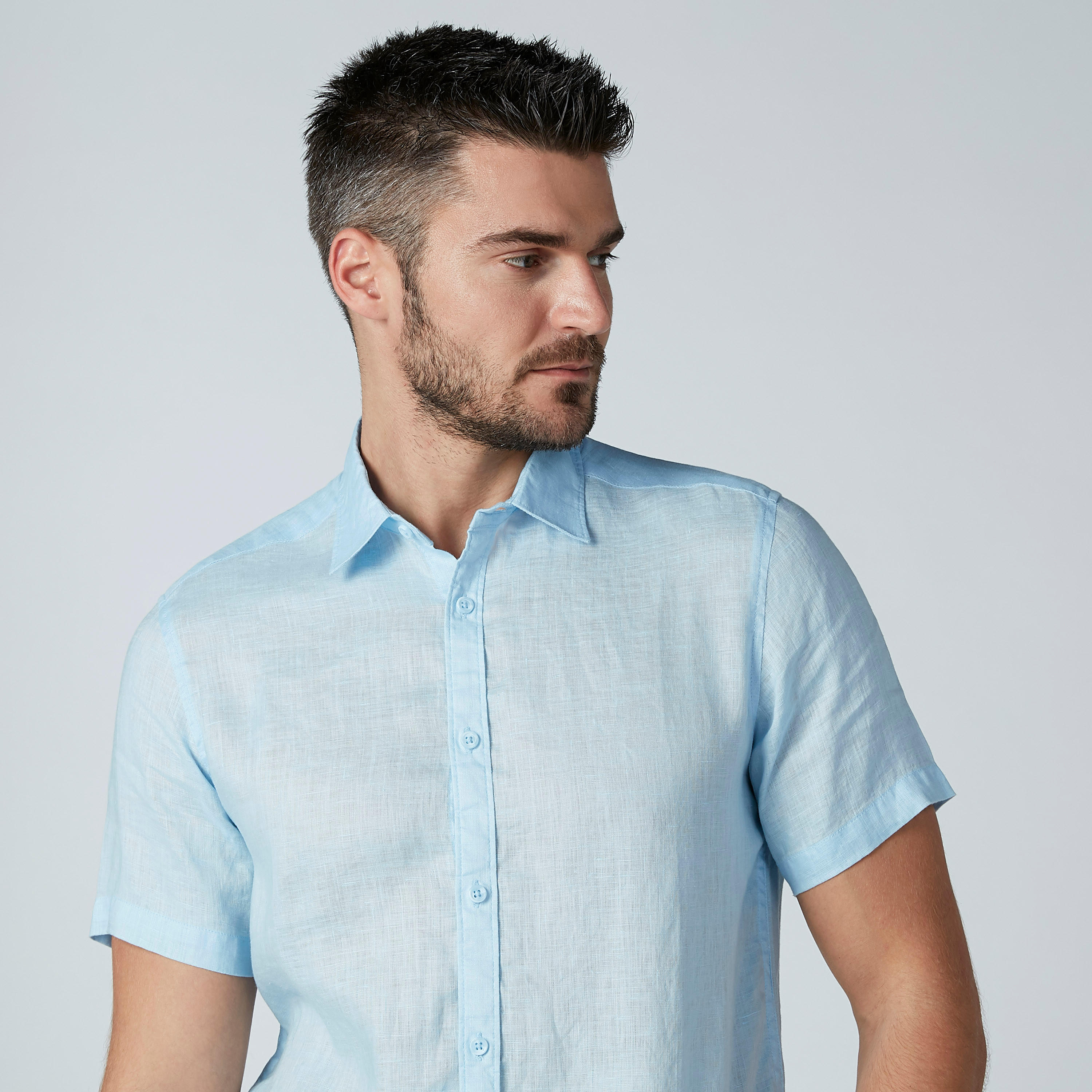 Short Sleeved Plain Shirt with Complete Placket-men-clothing-shirts-image-3