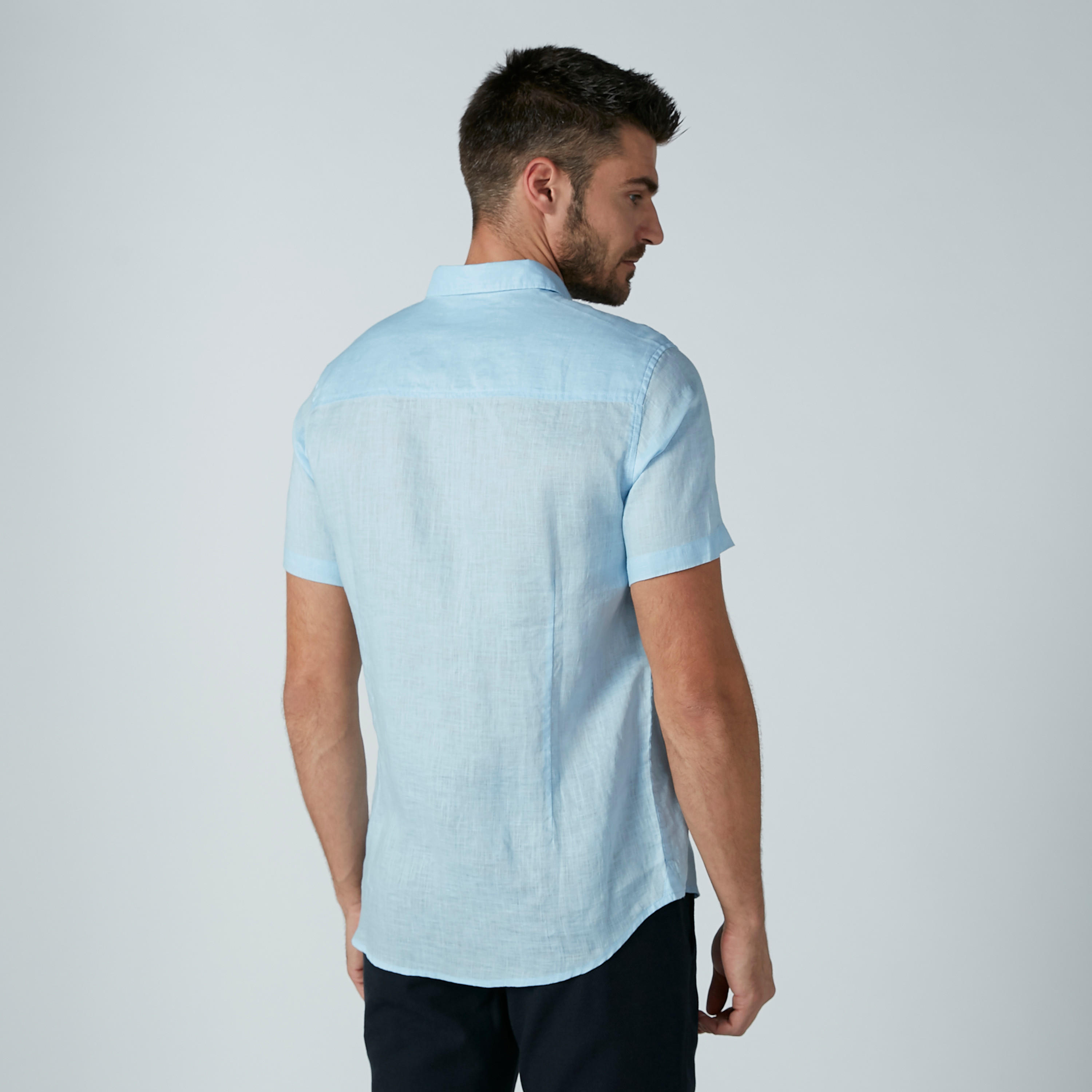 Short Sleeved Plain Shirt with Complete Placket-men-clothing-shirts-image-4
