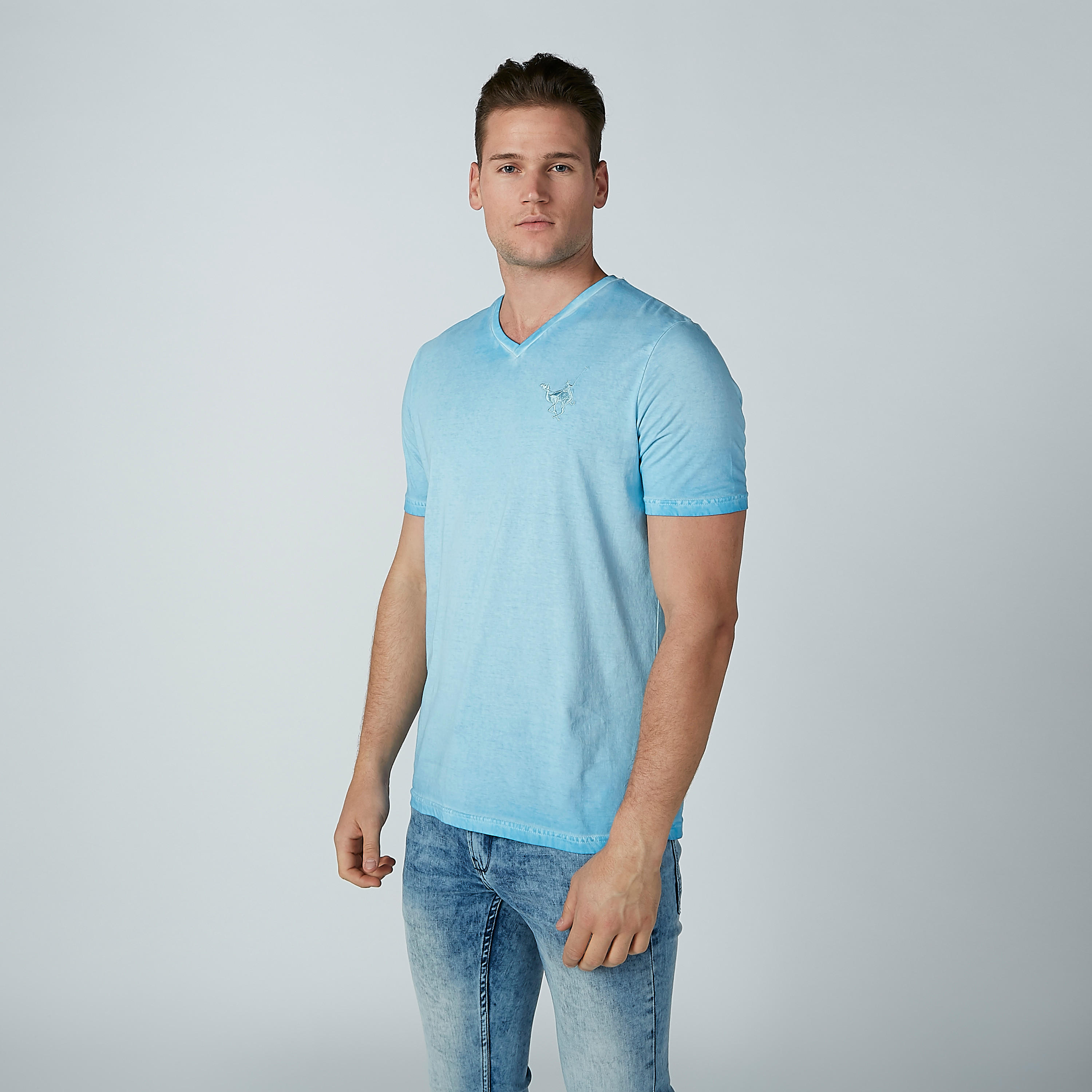 Plain V-neck T-shirt with Short Sleeves-men-clothing-tshirtsandpolos-tshirts-image-2