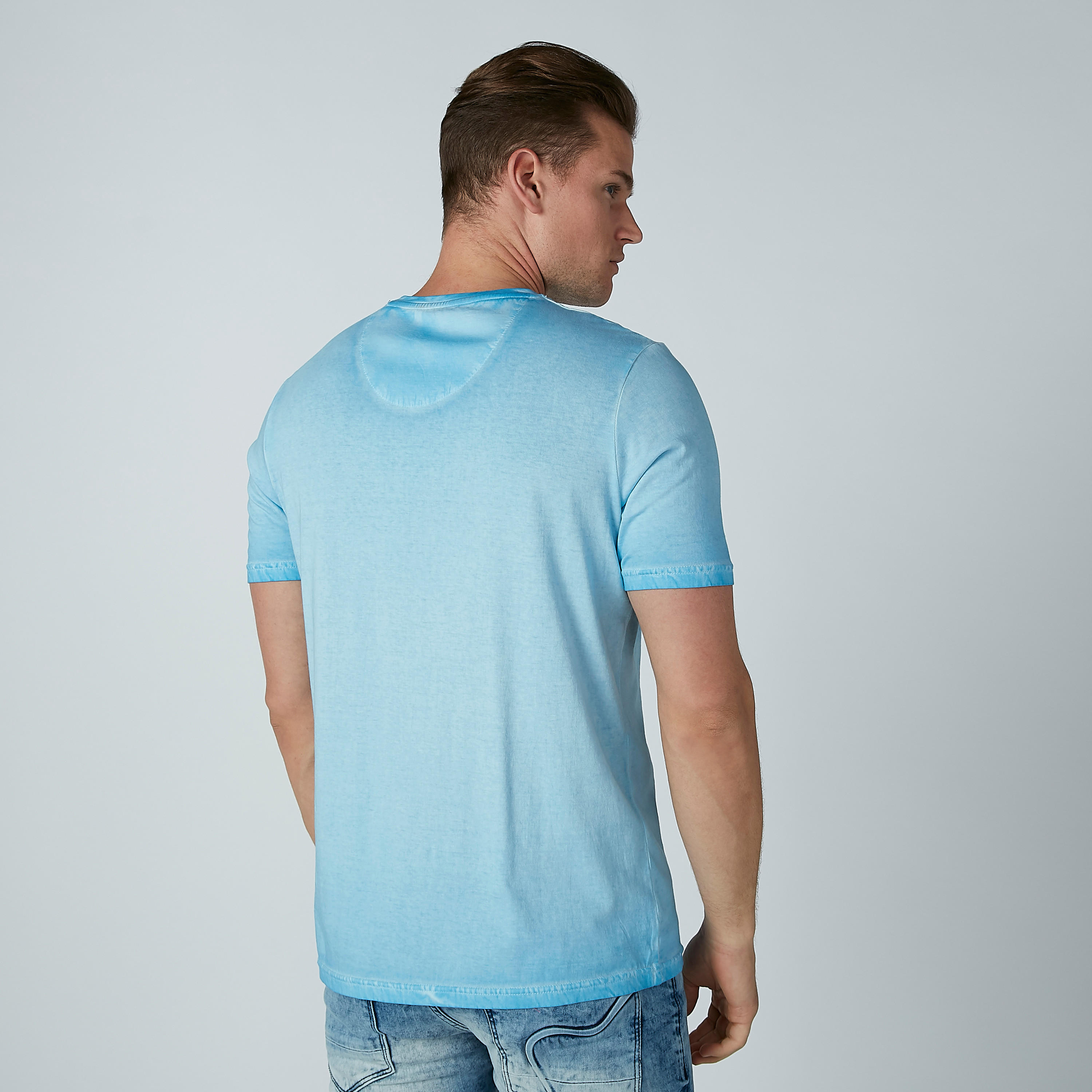 Plain V-neck T-shirt with Short Sleeves-men-clothing-tshirtsandpolos-tshirts-image-3