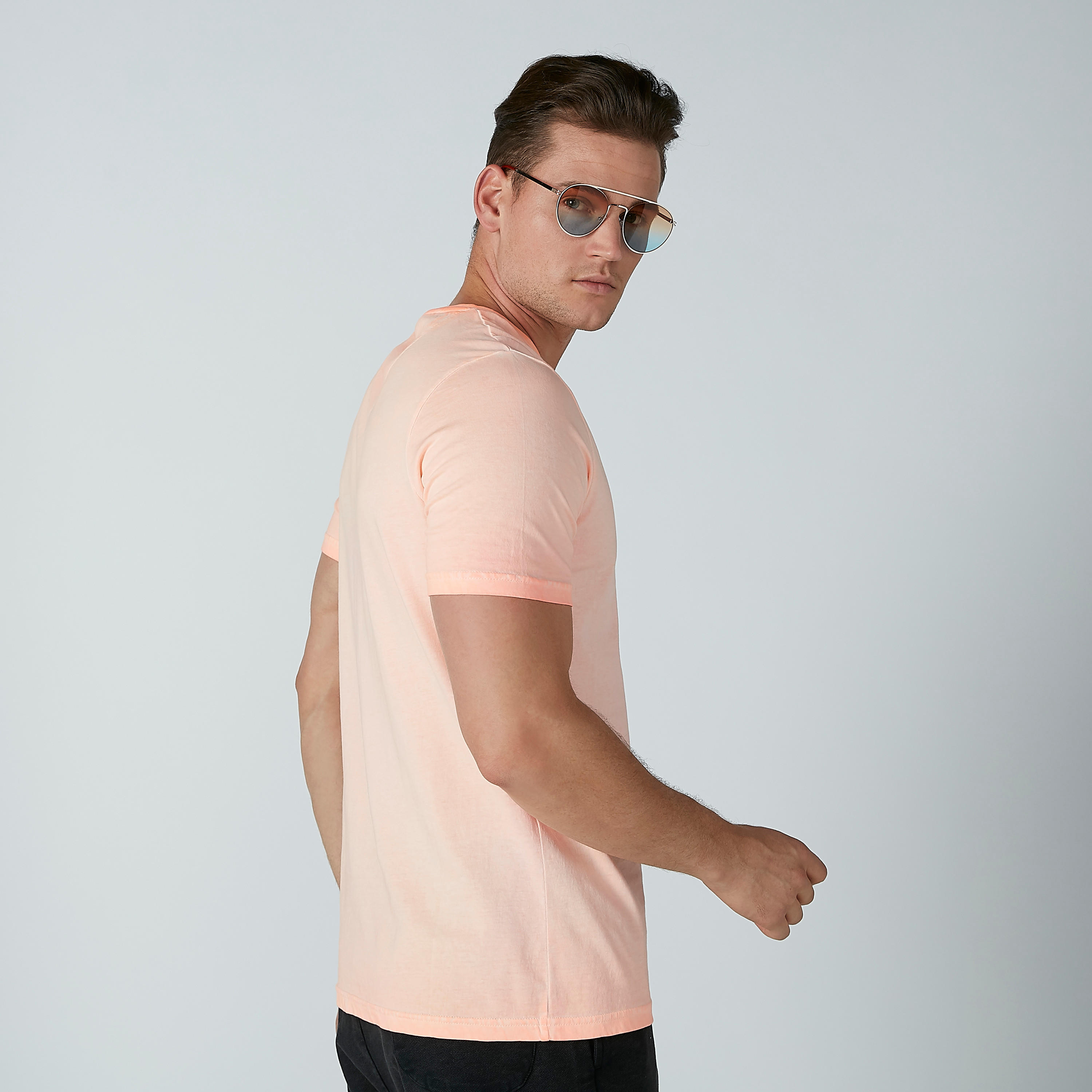 Plain T-shirt with V-neck and Short Sleeves-men-clothing-tshirtsandpolos-tshirts-image-2