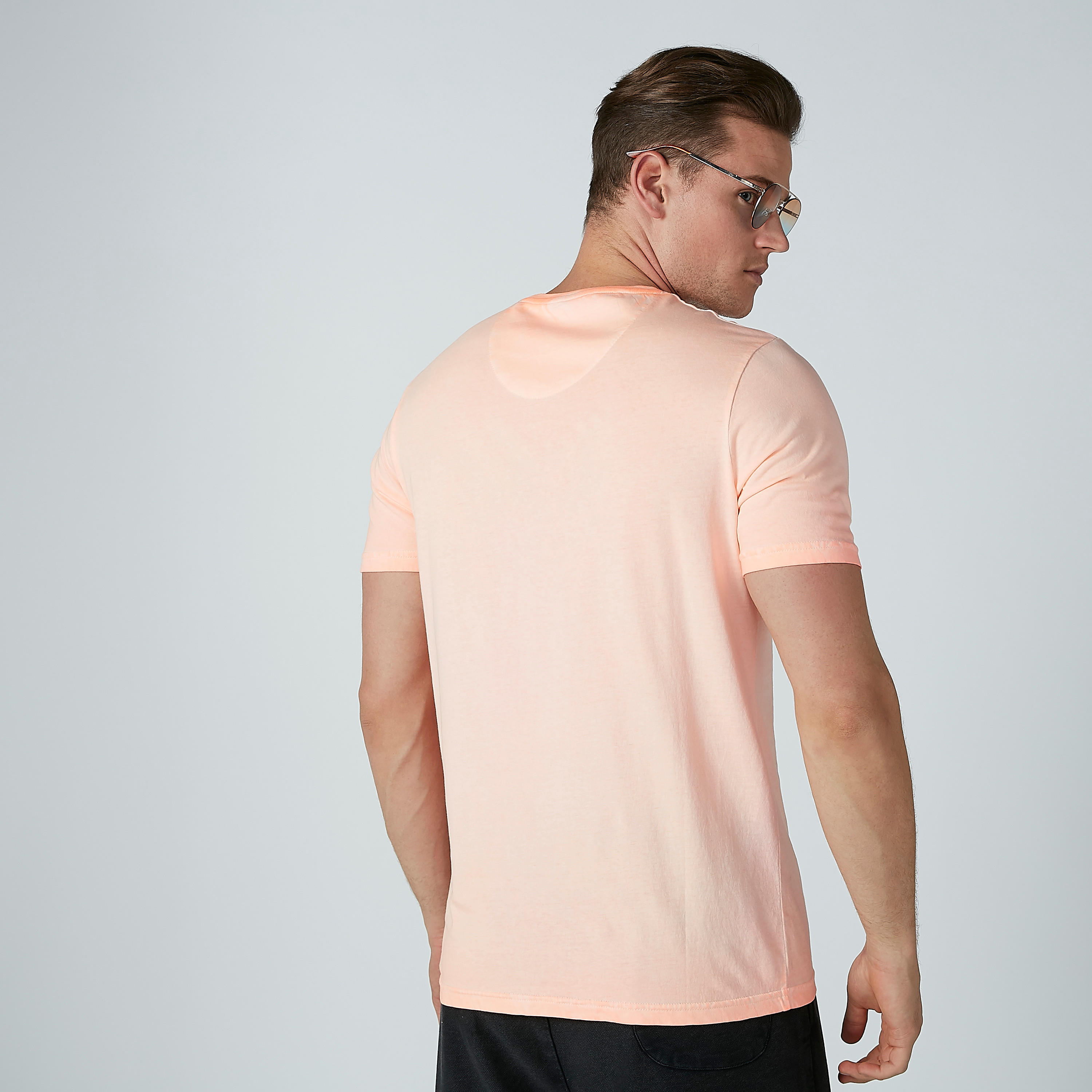 Plain T-shirt with V-neck and Short Sleeves-men-clothing-tshirtsandpolos-tshirts-image-3