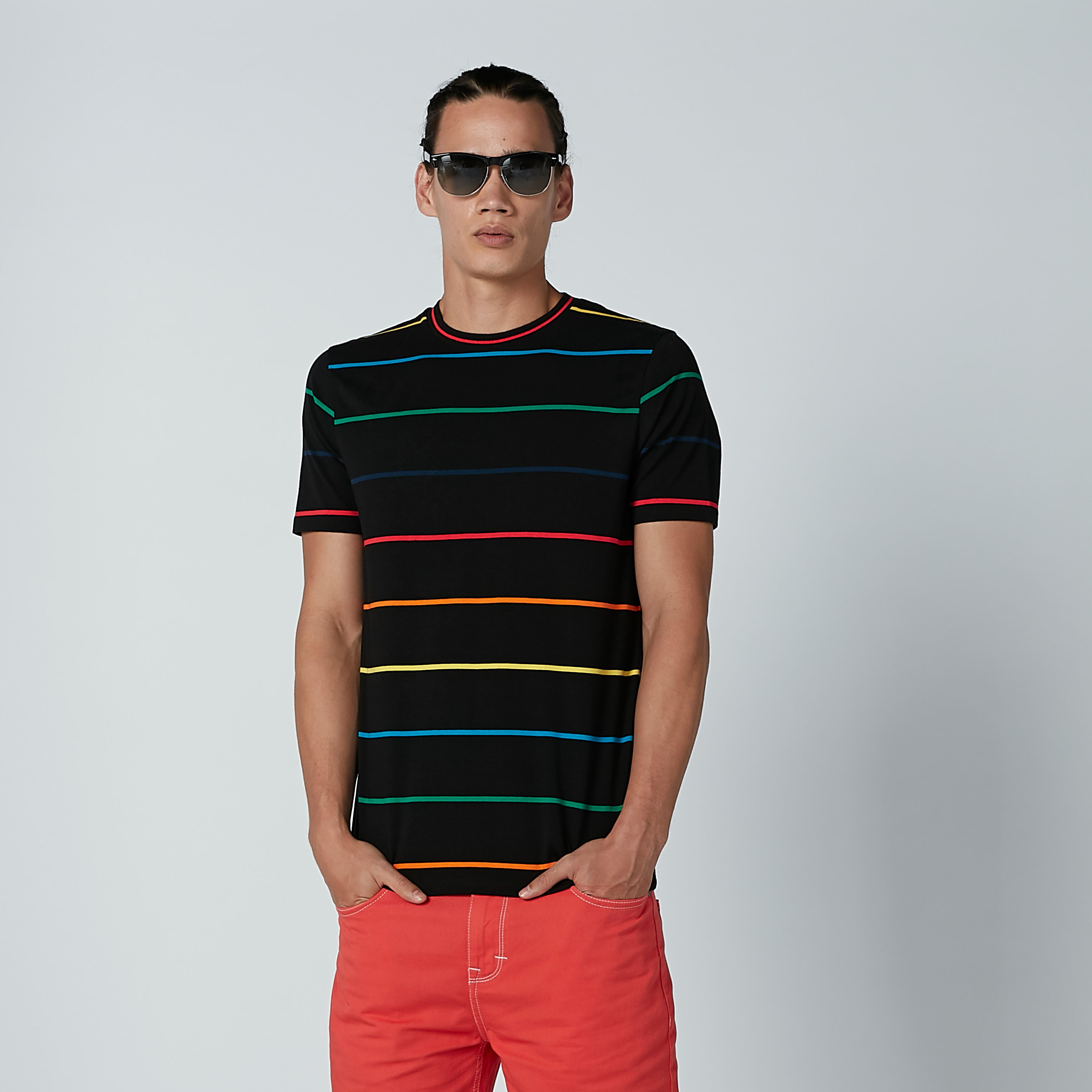 تيشيرت مقلّم بياقة مستديرة وأكمام قصيرة-men-clothing-tshirtsandpolos-tshirts-image-1