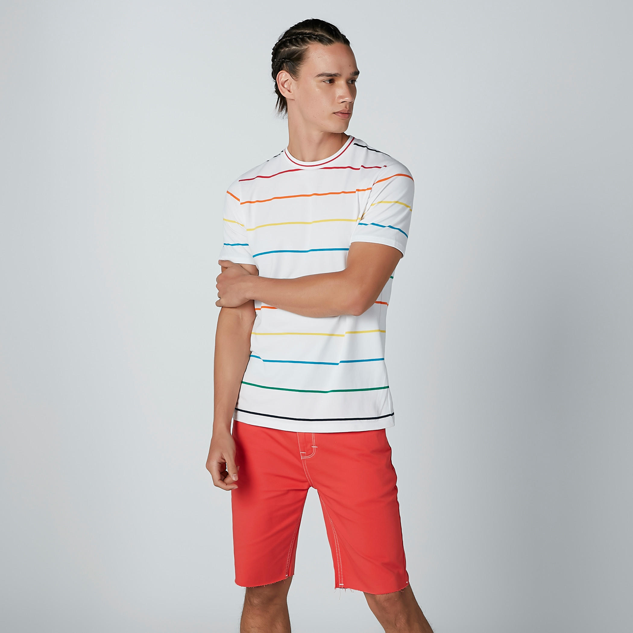تيشيرت مقلّم بياقة مستديرة وأكمام قصيرة-men-clothing-tshirtsandpolos-tshirts-image-1