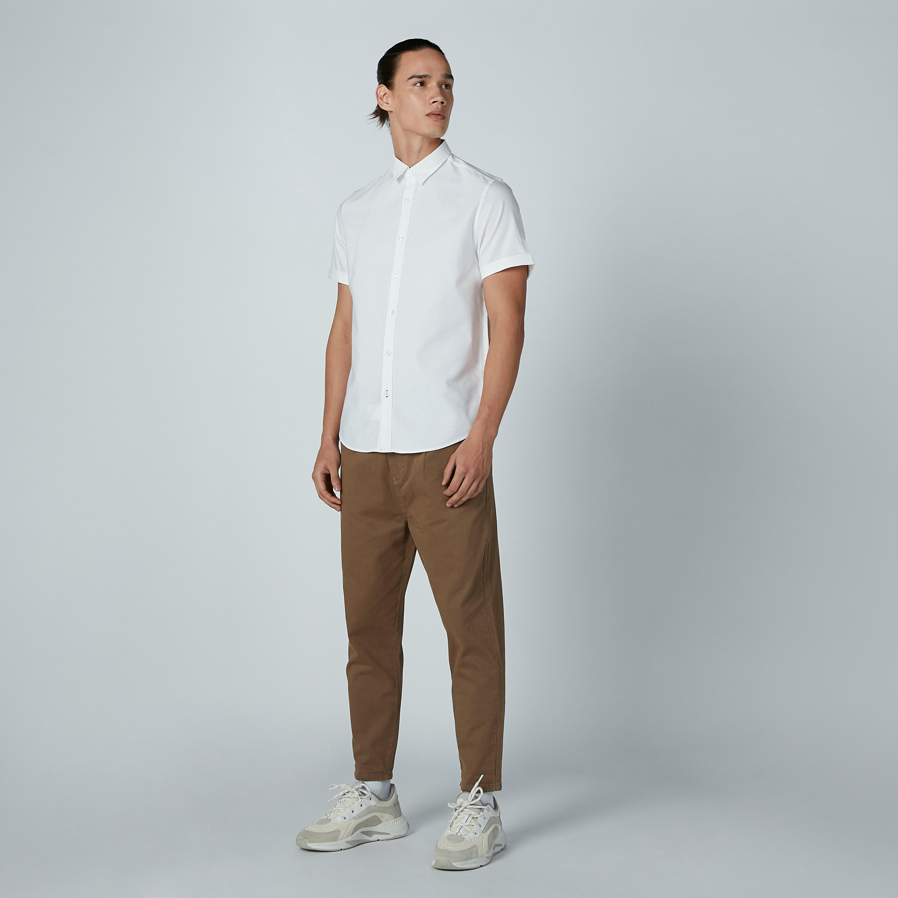 Solid Shirt with Short Sleeves and Spread Collar-men-clothing-shirts-image-1