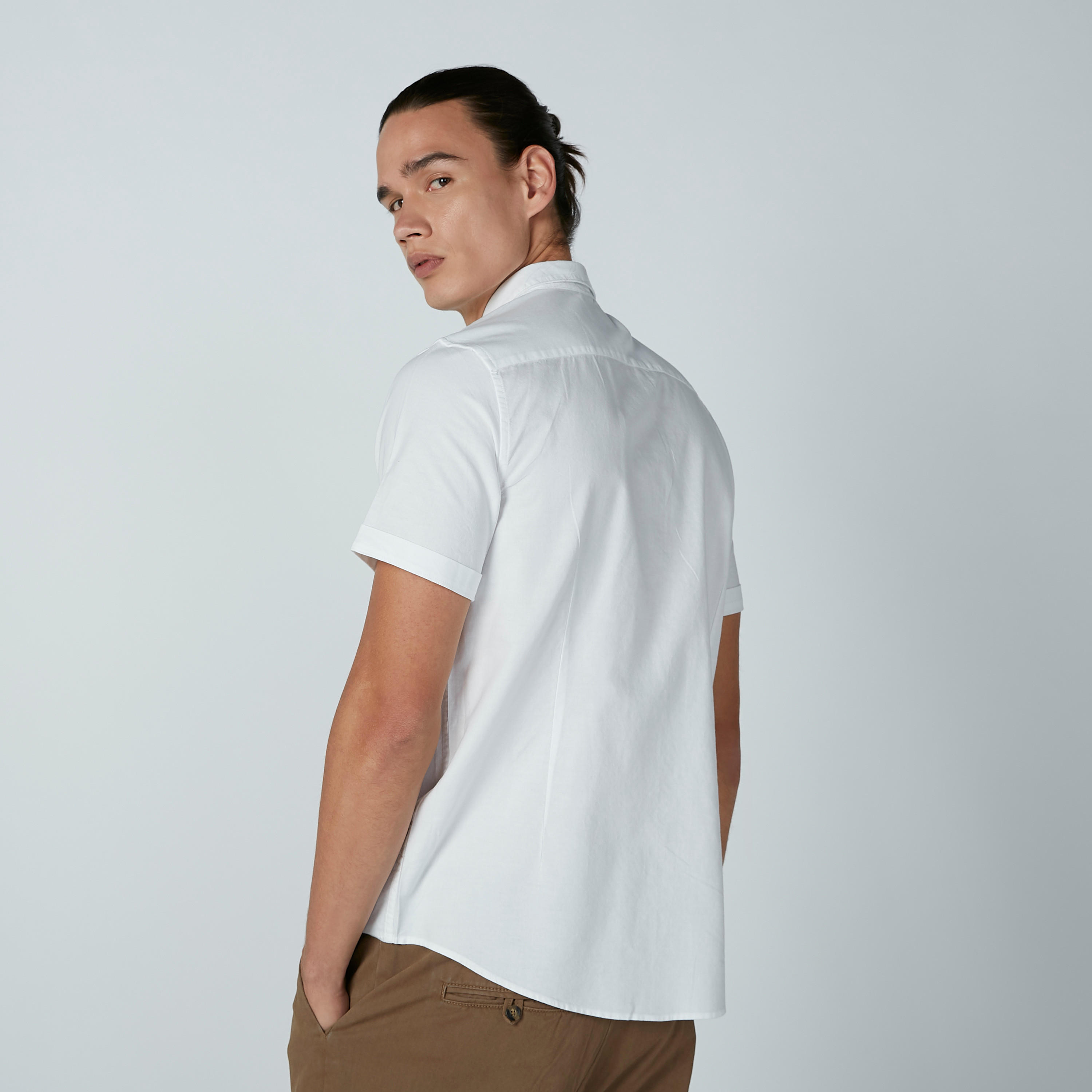 Solid Shirt with Short Sleeves and Spread Collar-men-clothing-shirts-image-4