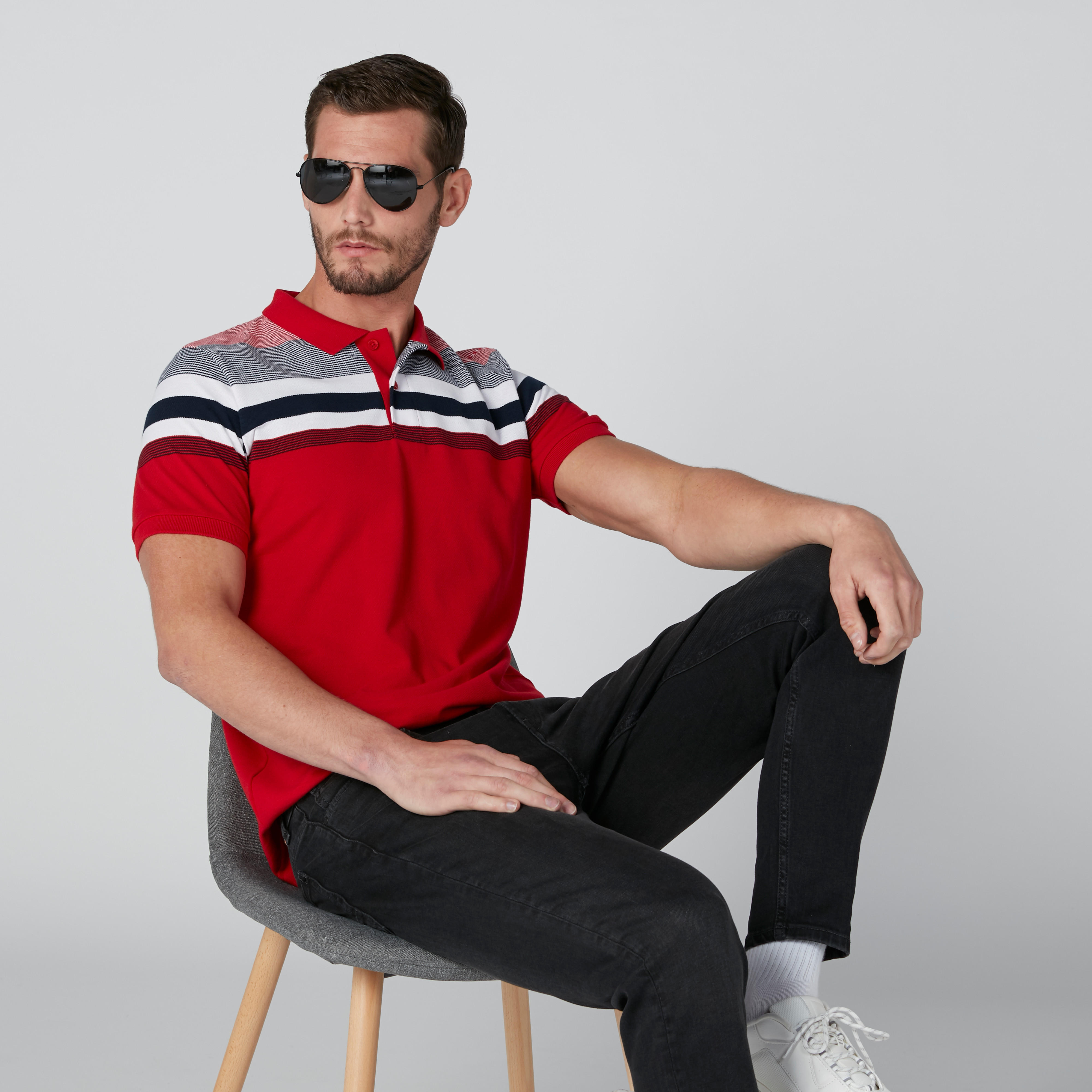 تيشيرت مقلّم بياقة بولو وأكمام قصيرة-men-clothing-tshirtsandpolos-polos-image-1