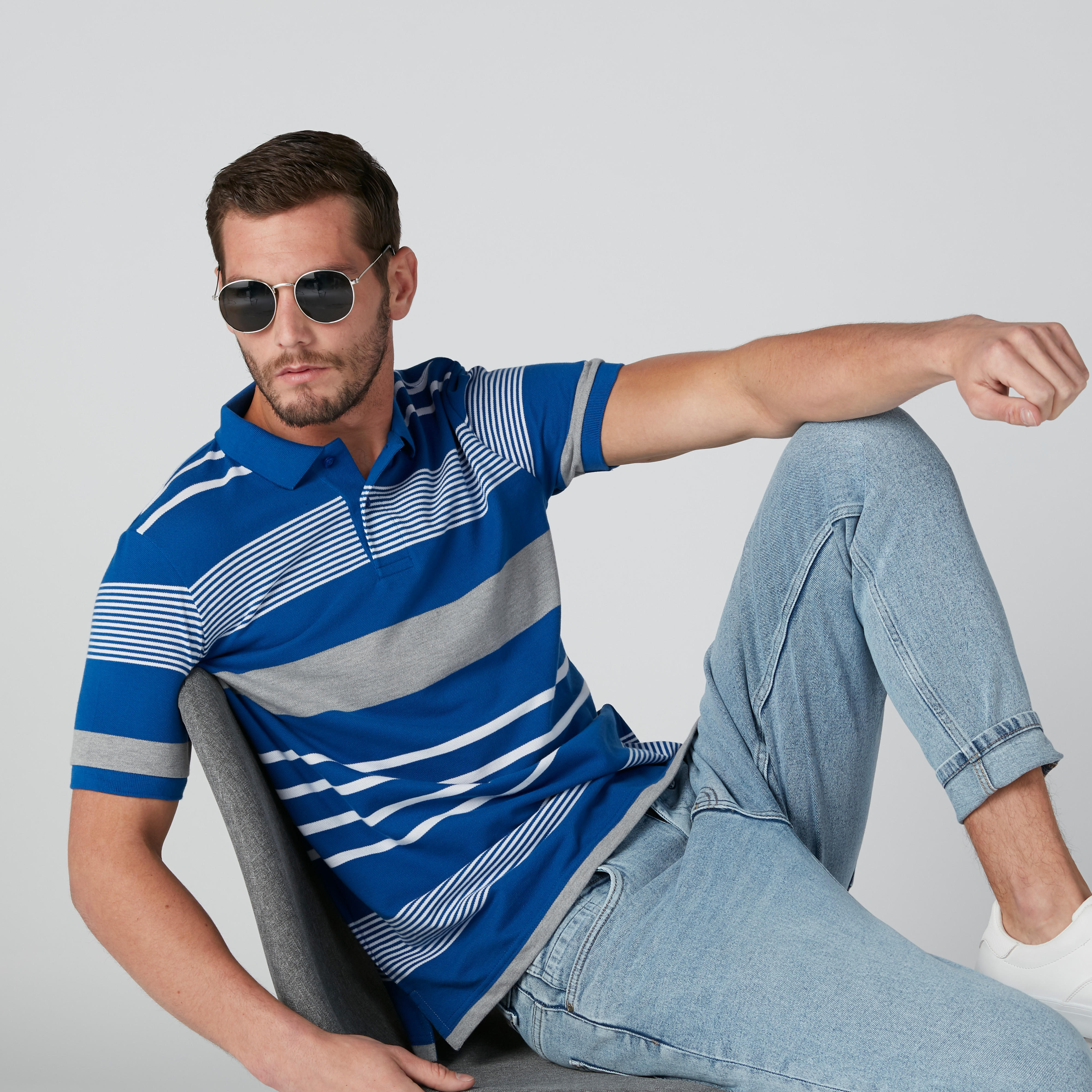 تيشيرت مستدام مقلّم بياقة بولو وأكمام قصيرة-men-clothing-tshirtsandpolos-polos-image-1