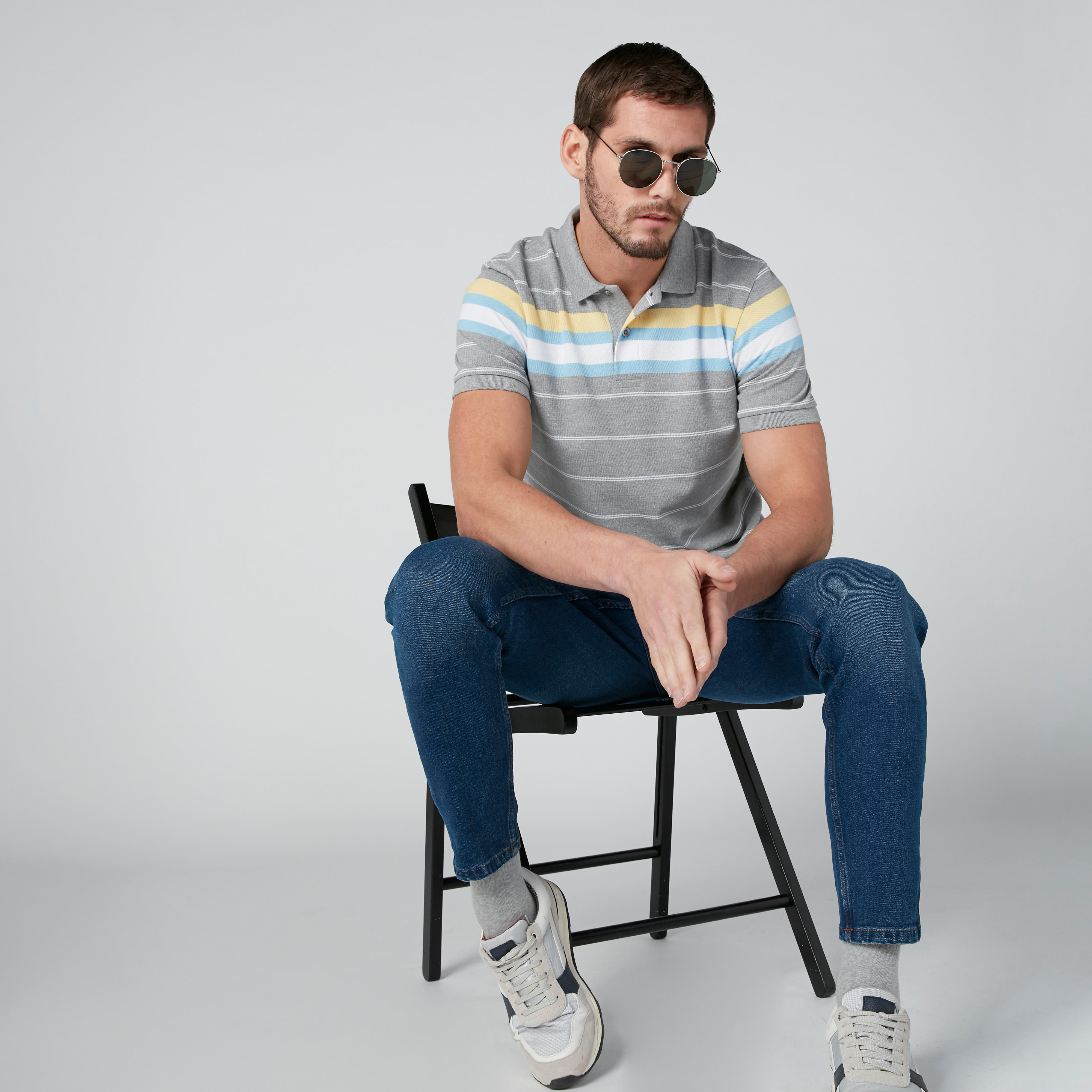 Sustainable Striped T-Shirt in Regukar Fit with Polo Neck-men-clothing-tshirtsandpolos-polos-image-1