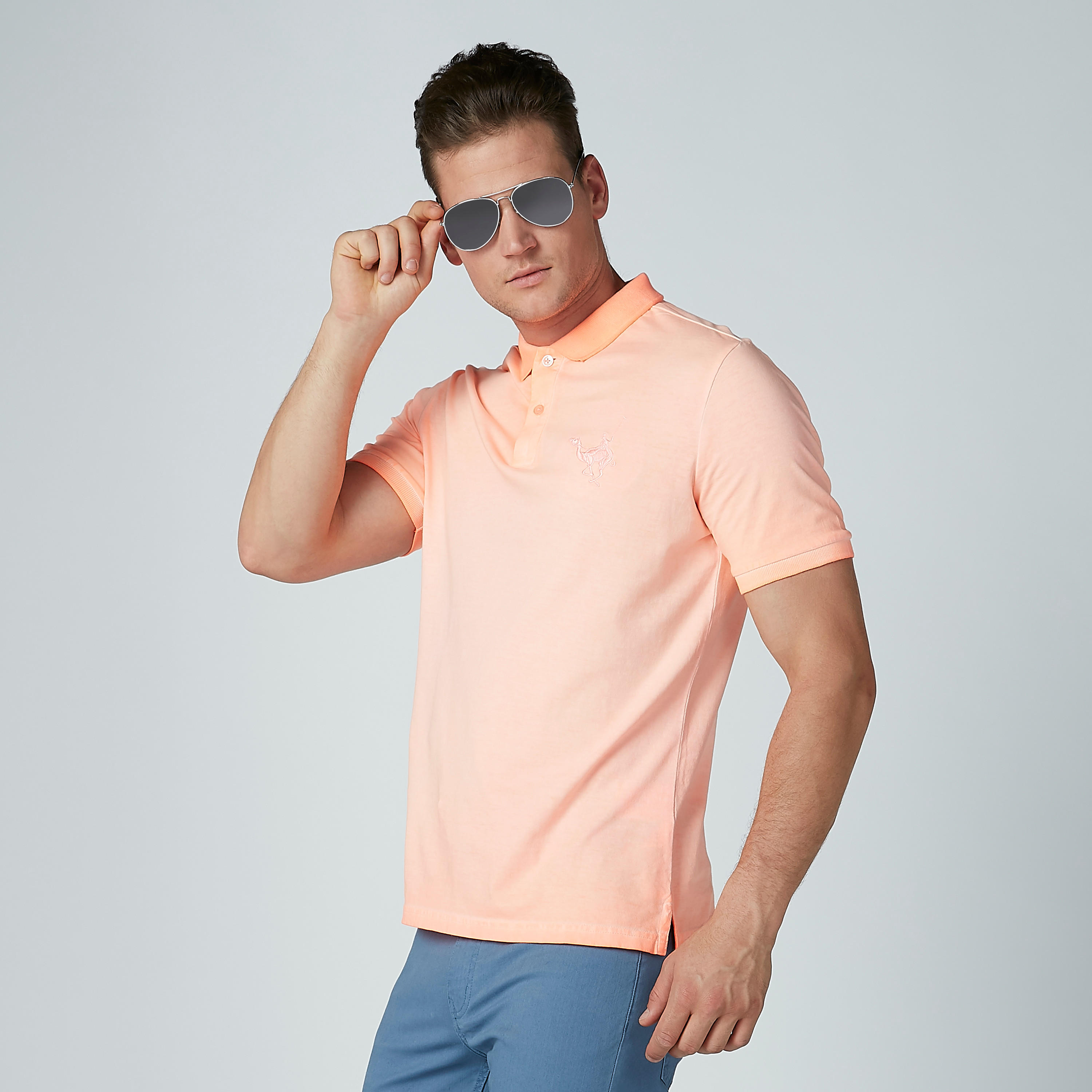 Solid Polo Neck T-shirt with Short Sleeves-men-clothing-tshirtsandpolos-polos-image-3