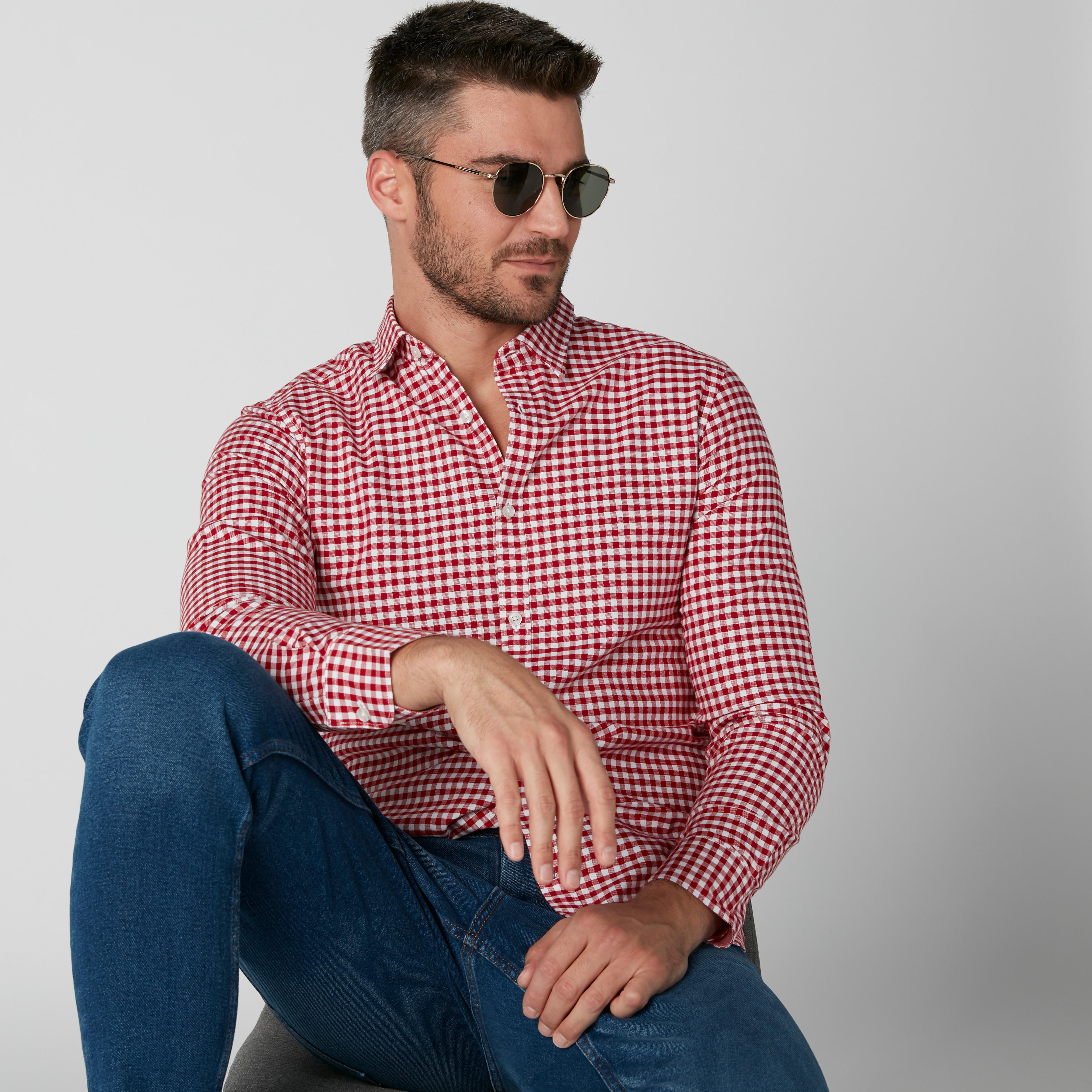 قميص كاروهات بقصّة عادية وأكمام طويلة وأزرار-men-clothing-shirts-image-3