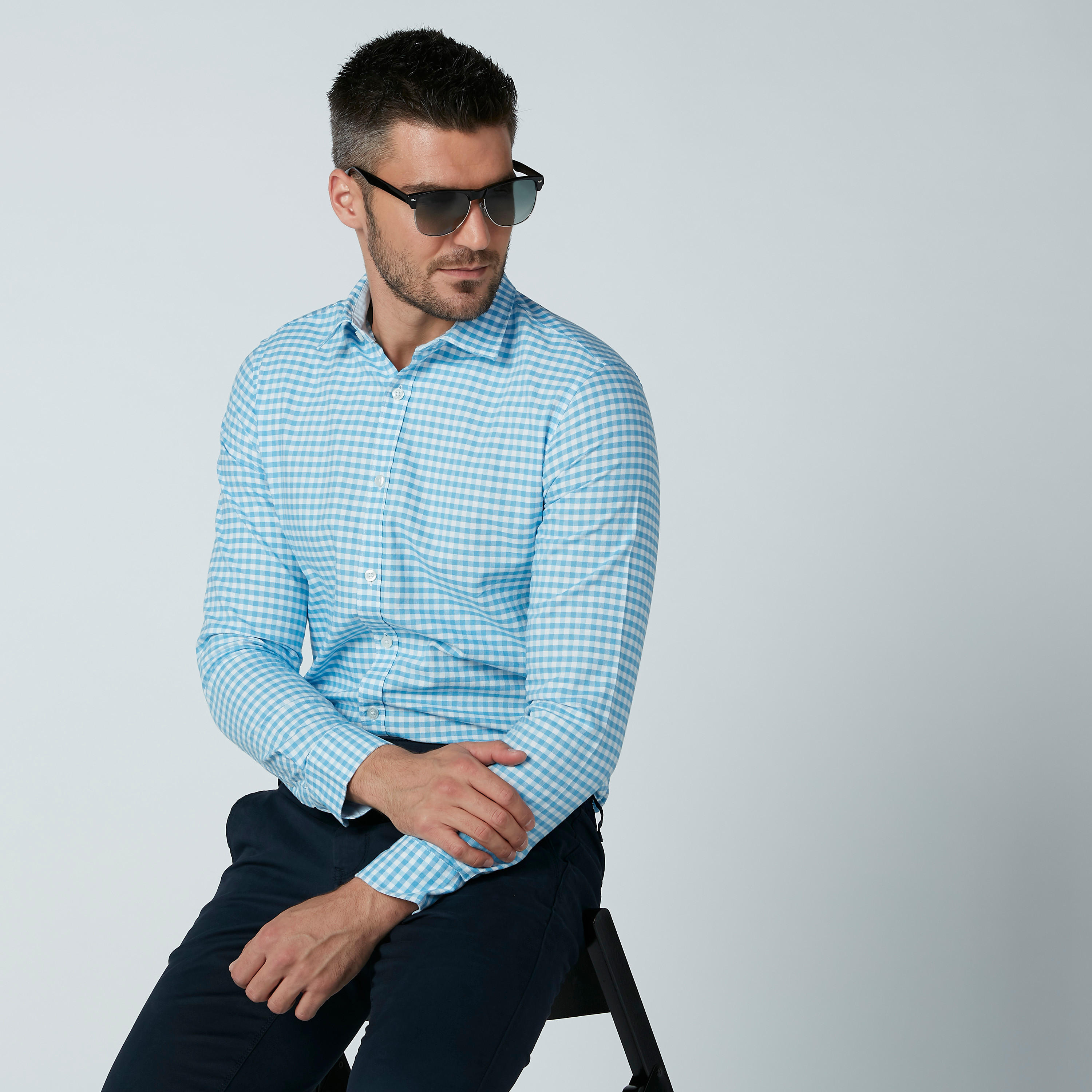 قميص رسمي كاروهات بأكمام طويلة وأزرار-men-clothing-shirts-image-1