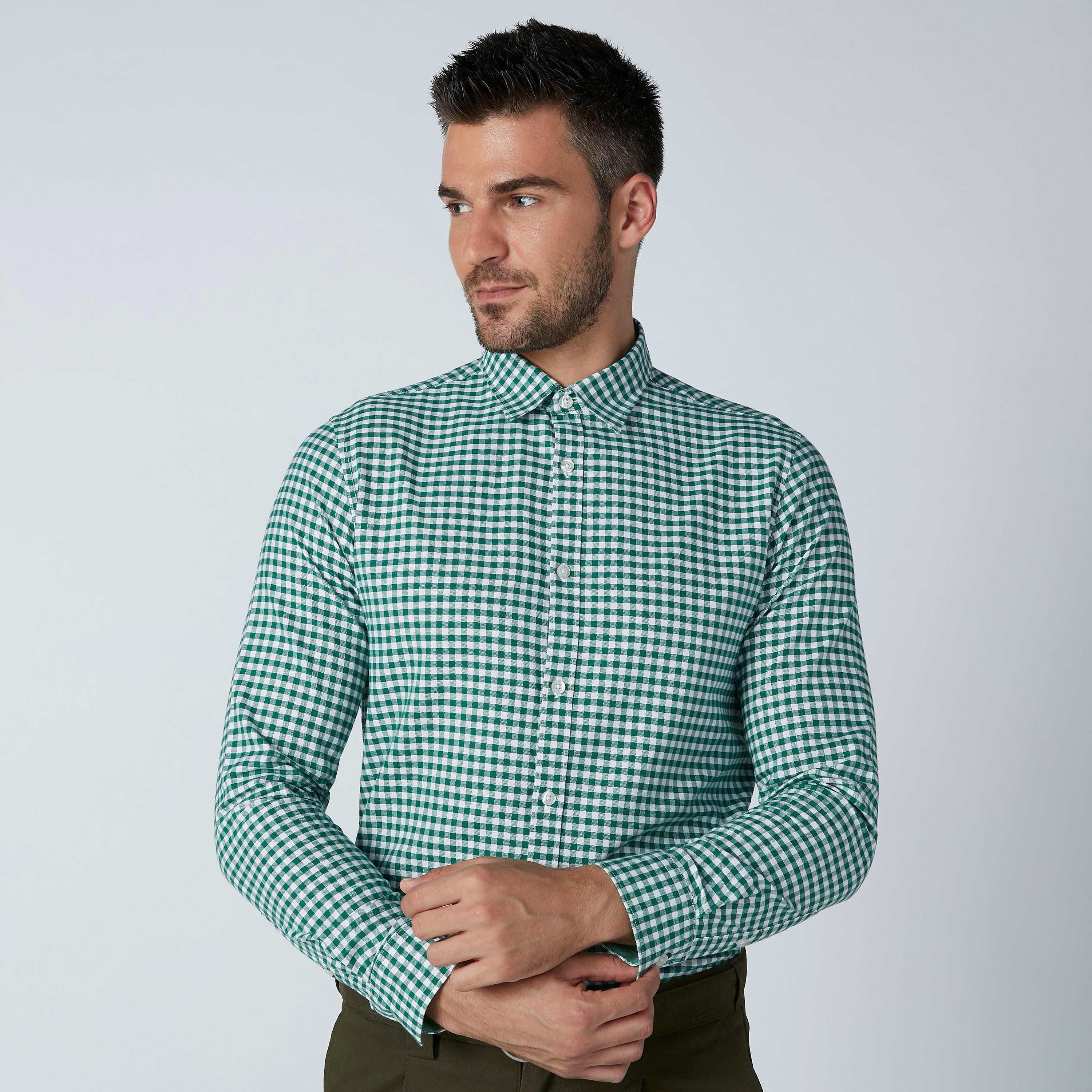 قميص رسمي كاروهات بأكمام طويلة وحوّاف منحنية-men-clothing-shirts-image-1