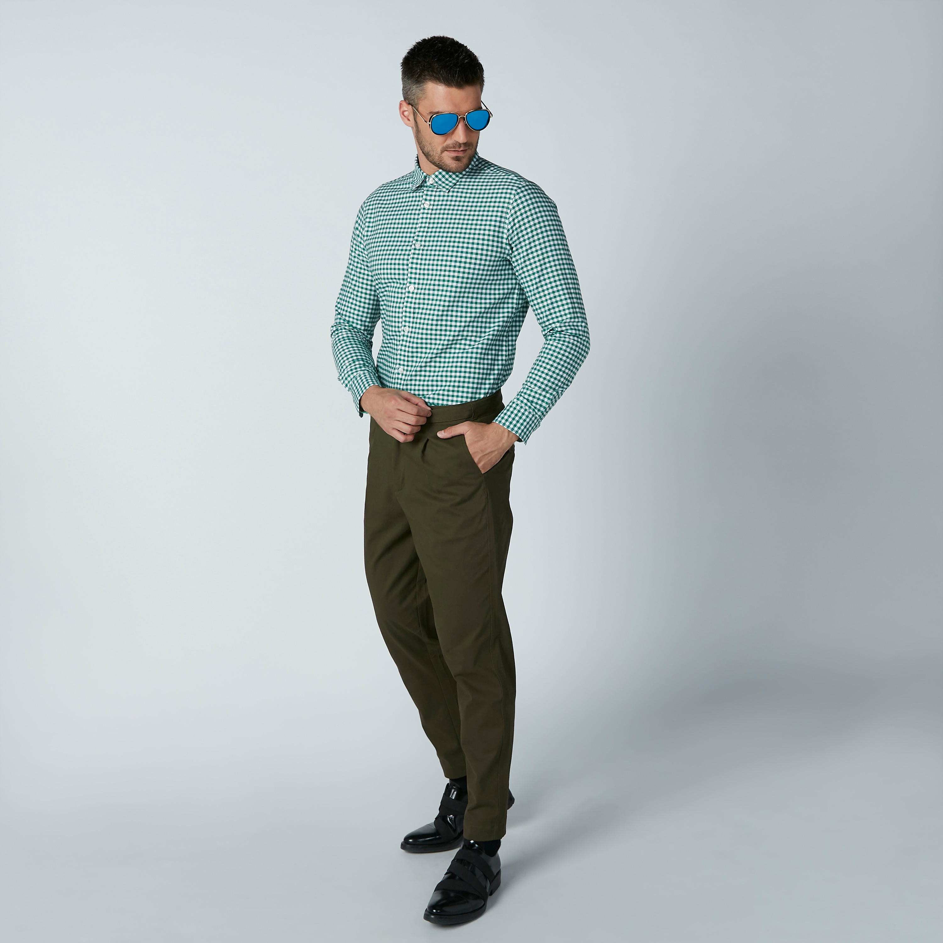 قميص رسمي كاروهات بأكمام طويلة وحوّاف منحنية-men-clothing-shirts-image-2