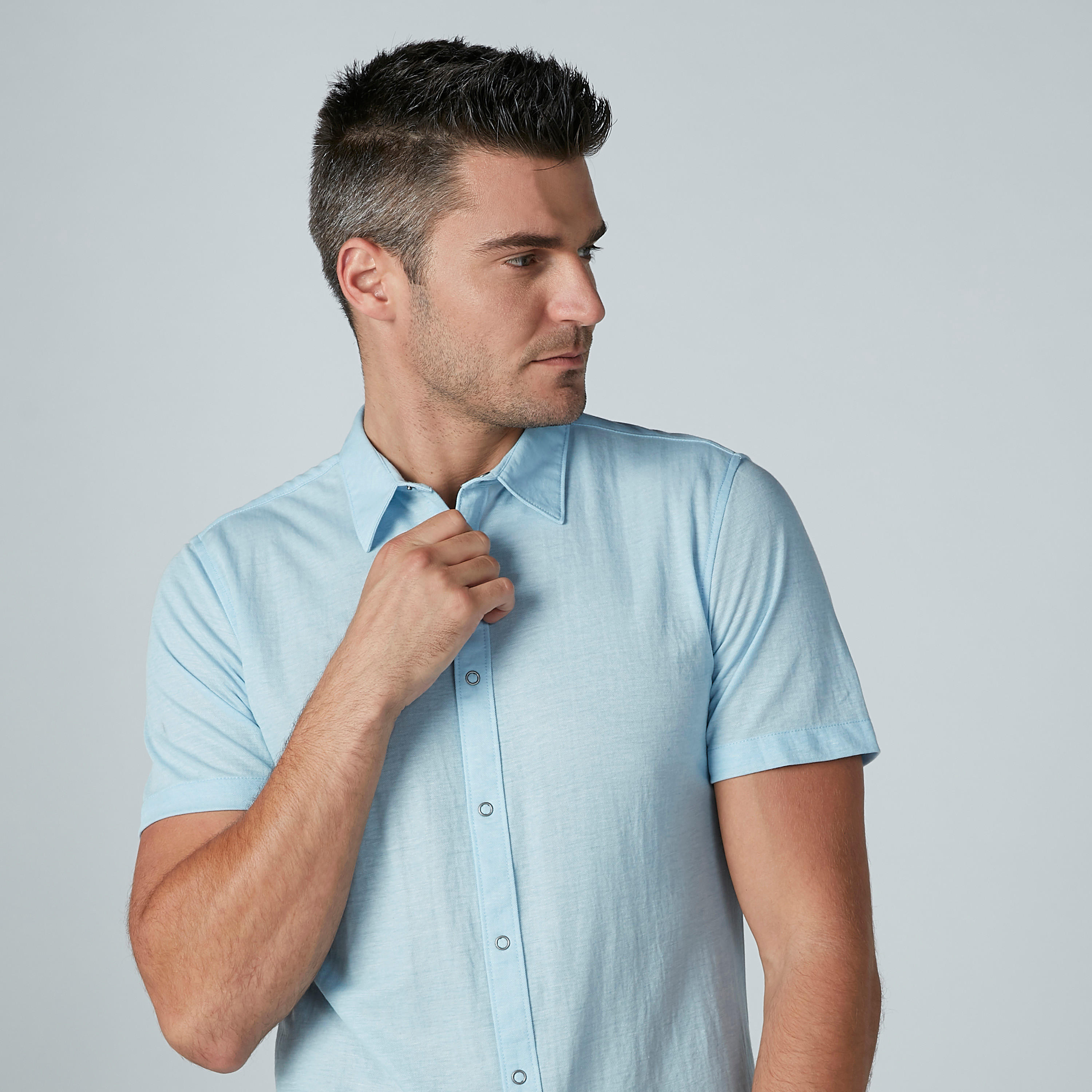 Short Sleeved Plain Shirt with Complete Placket-men-clothing-shirts-image-2
