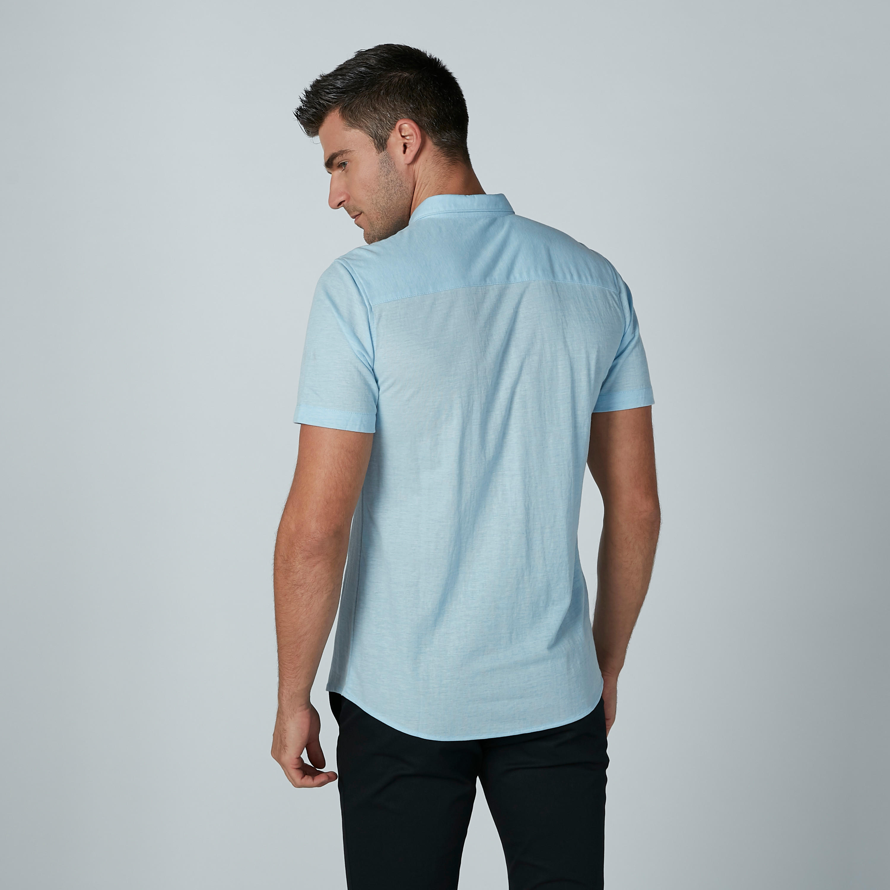 Short Sleeved Plain Shirt with Complete Placket-men-clothing-shirts-image-4