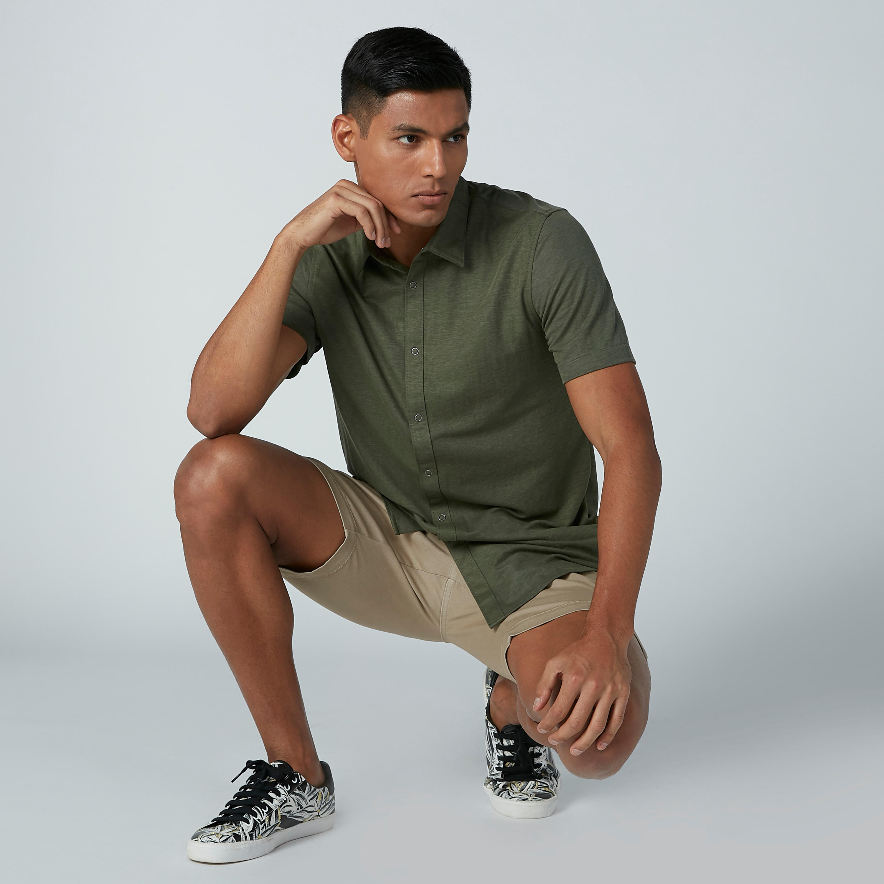 Solid Shirt with Short Sleeves and Spread Collar-men-clothing-shirts-image-1