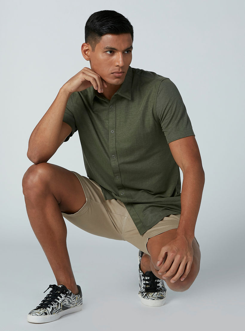 Solid Shirt with Short Sleeves and Spread Collar-men-clothing-shirts-image-1