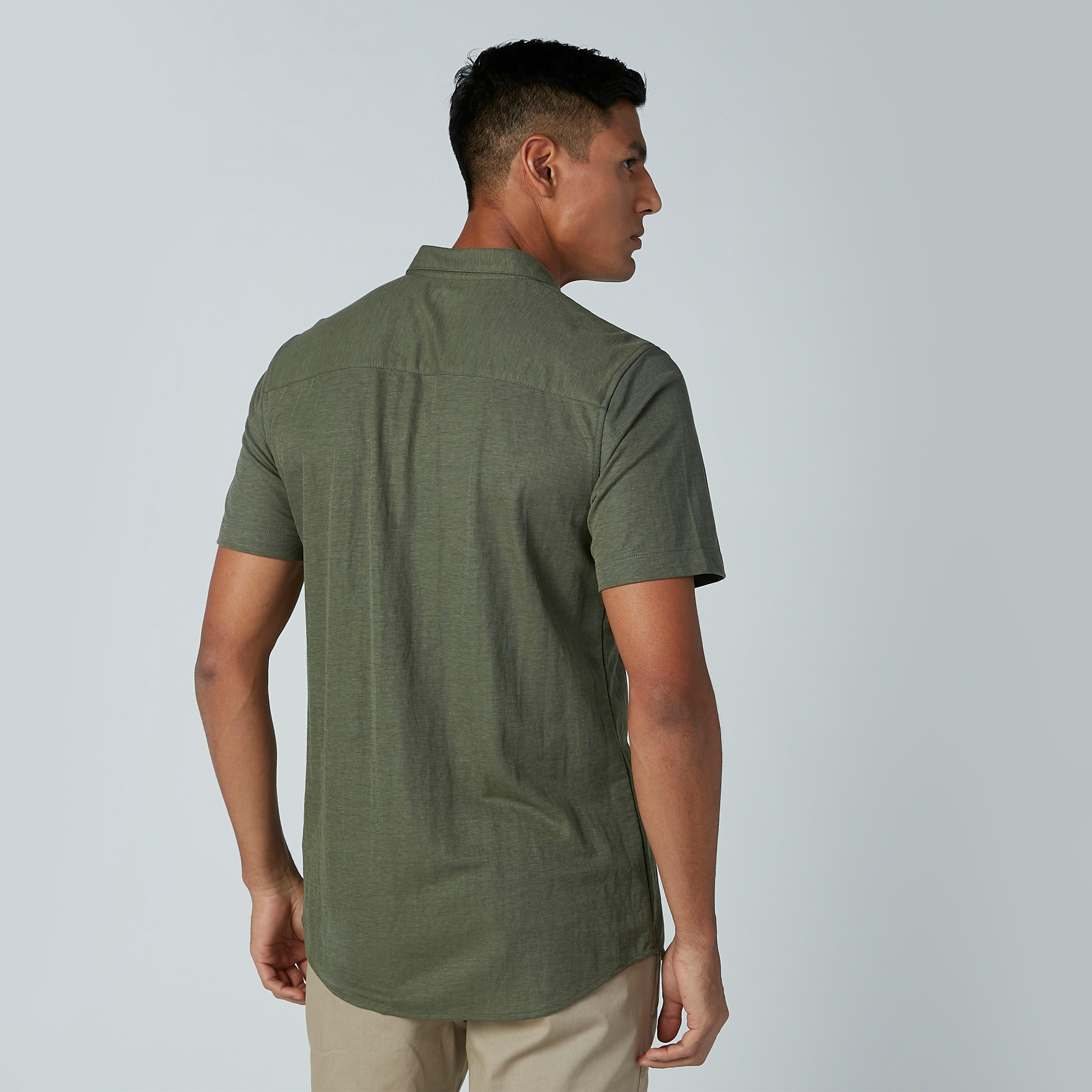 Solid Shirt with Short Sleeves and Spread Collar-men-clothing-shirts-image-3