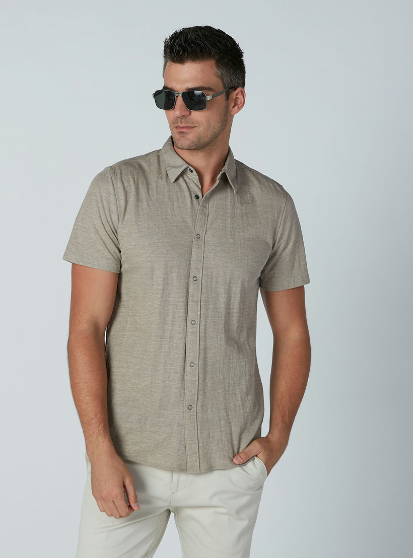 Solid Shirt with Short Sleeves and Spread Collar-men-clothing-shirts-image-1