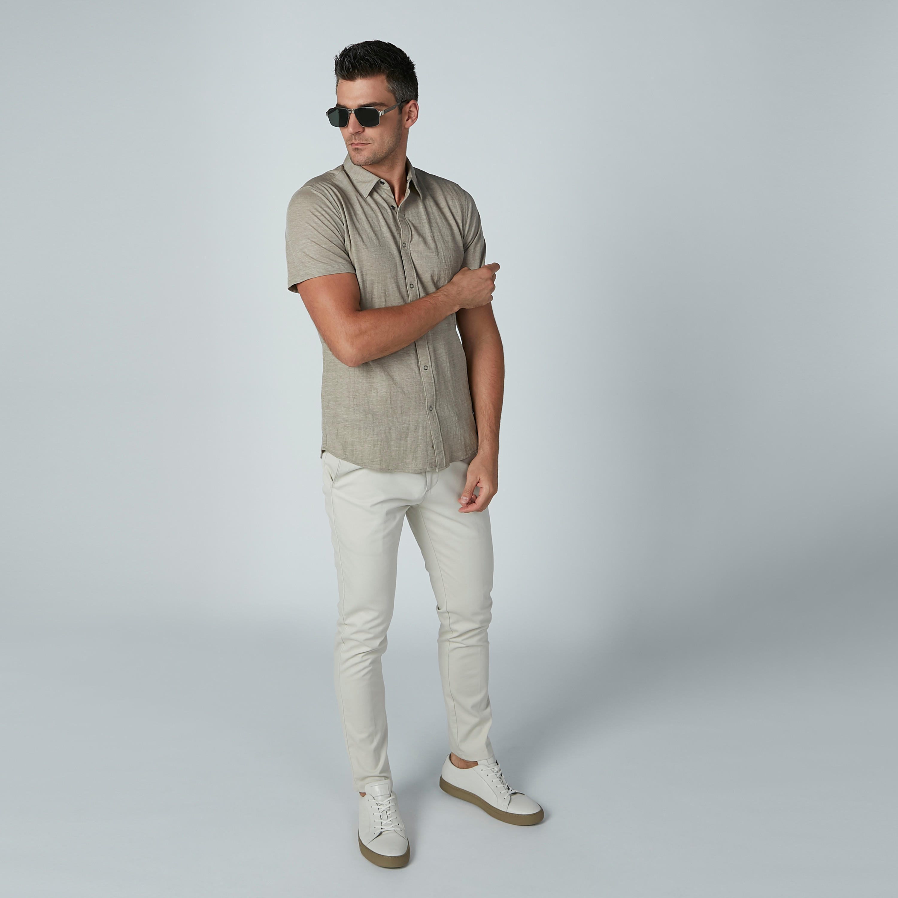 Solid Shirt with Short Sleeves and Spread Collar-men-clothing-shirts-image-2