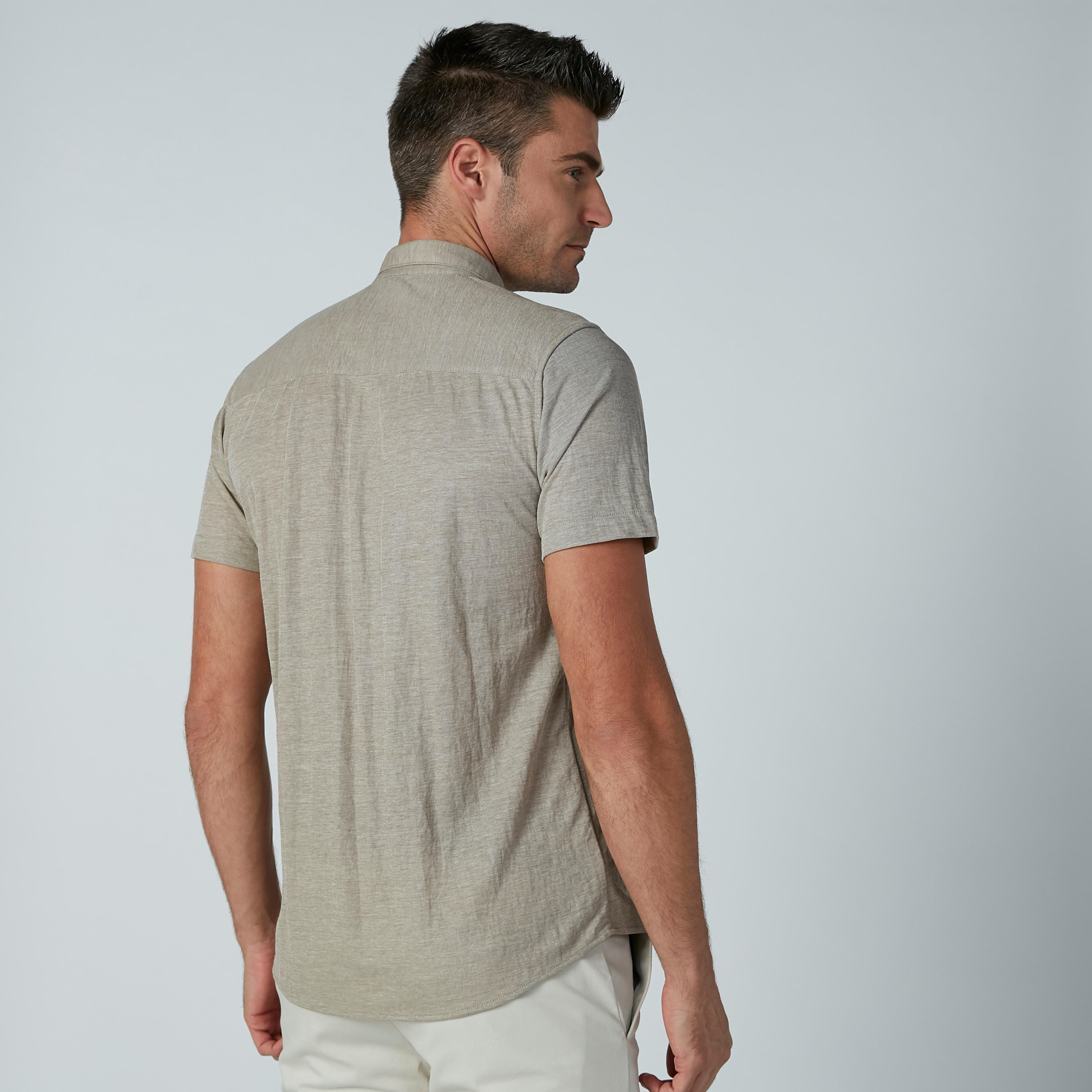 Solid Shirt with Short Sleeves and Spread Collar-men-clothing-shirts-image-3