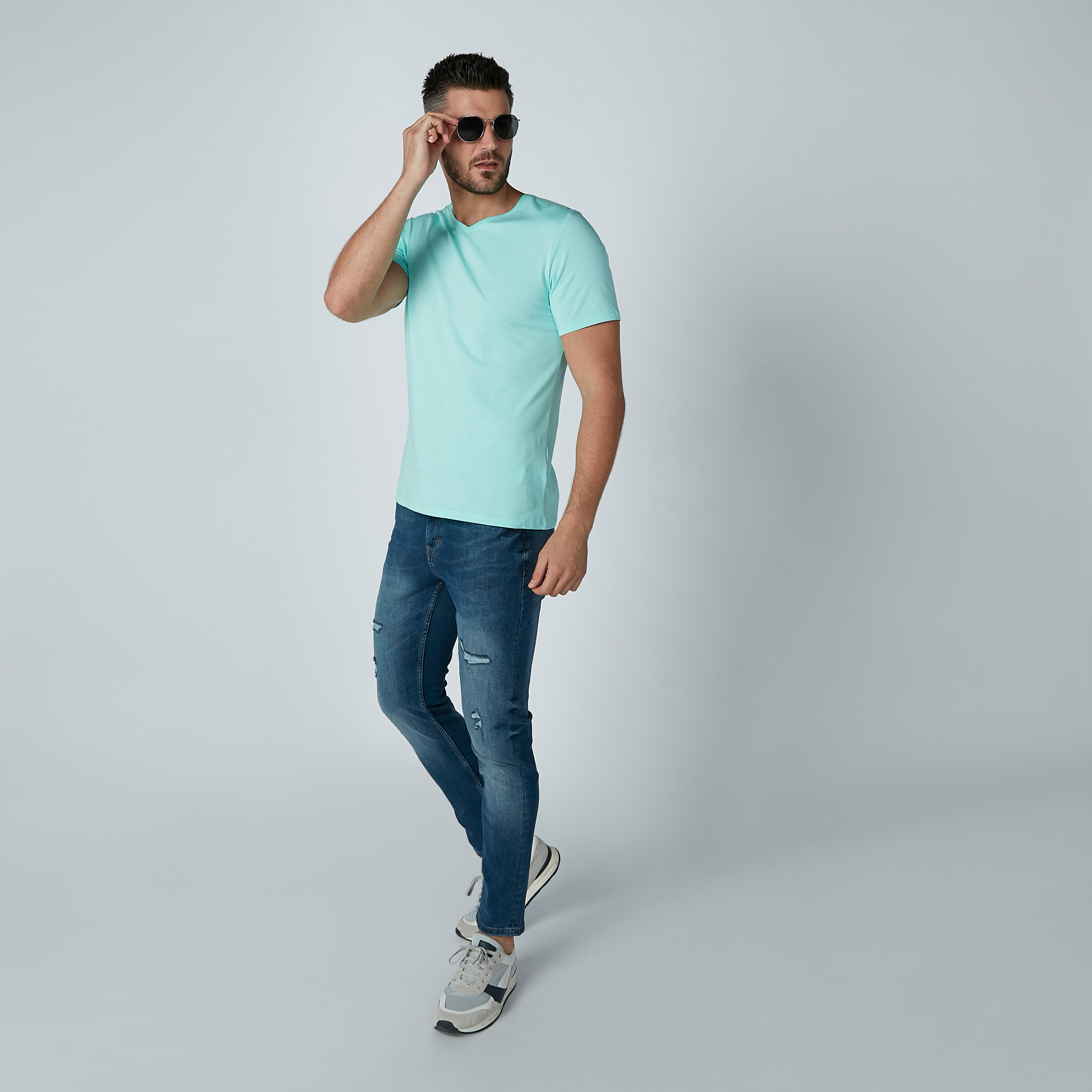 Solid T-shirt with V-neck-men-clothing-tshirtsandpolos-tshirts-image-1