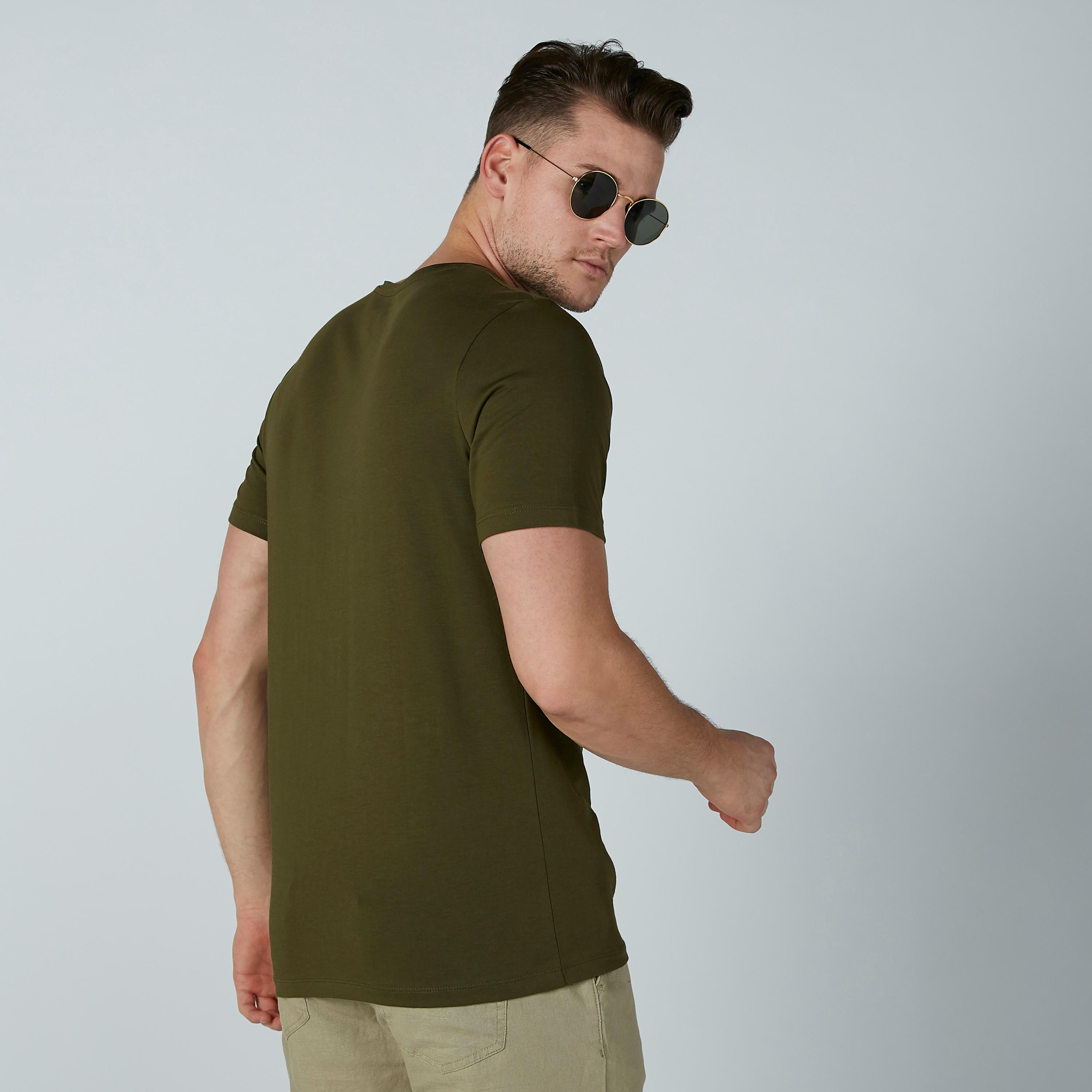 Solid T-Shirt with V-neck and Short Sleeves-men-clothing-tshirtsandpolos-tshirts-image-2