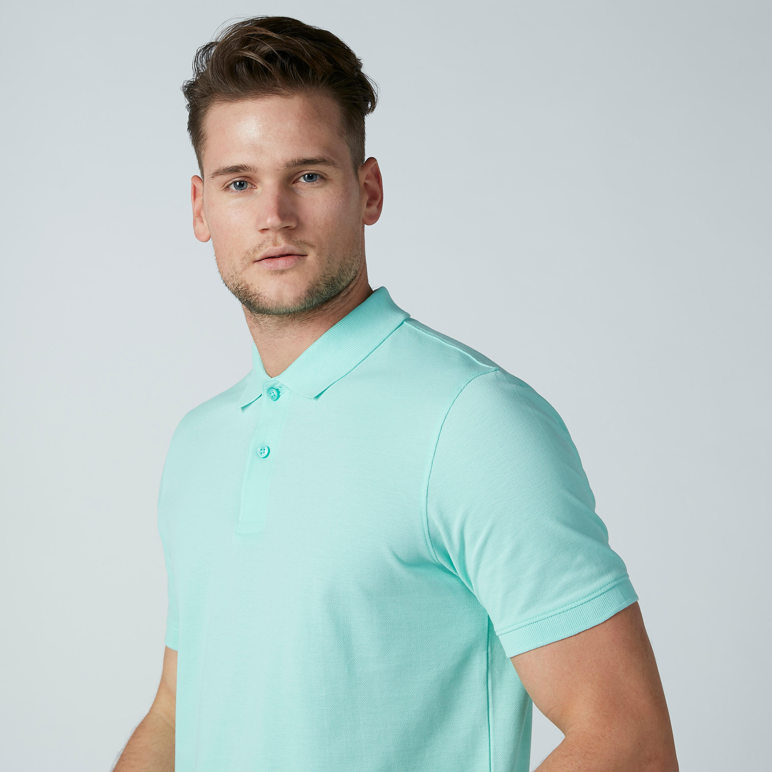 Solid T-Shirt with Polo Neck and Short Sleeves-men-clothing-tshirtsandpolos-polos-image-1
