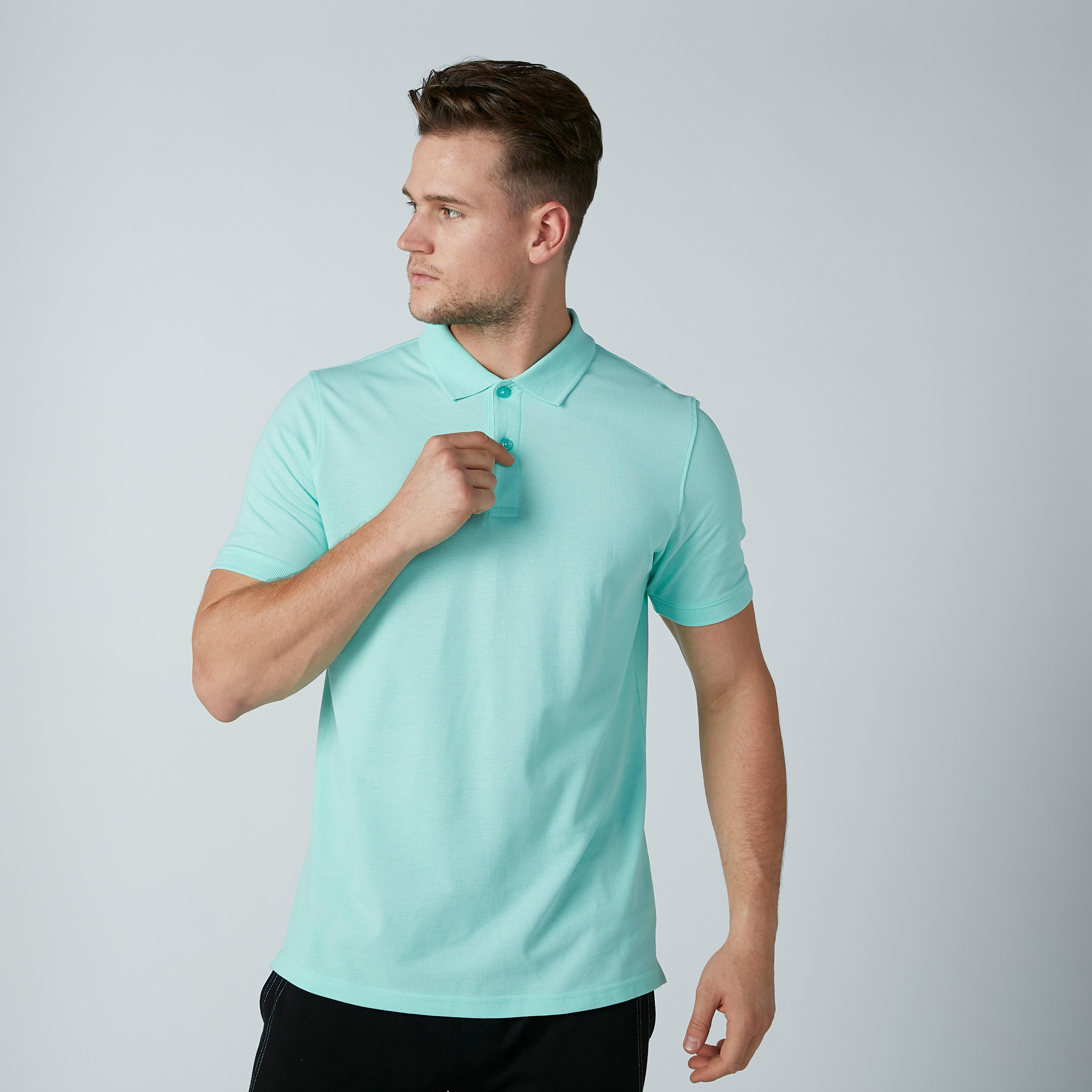 Solid T-Shirt with Polo Neck and Short Sleeves-men-clothing-tshirtsandpolos-polos-image-2