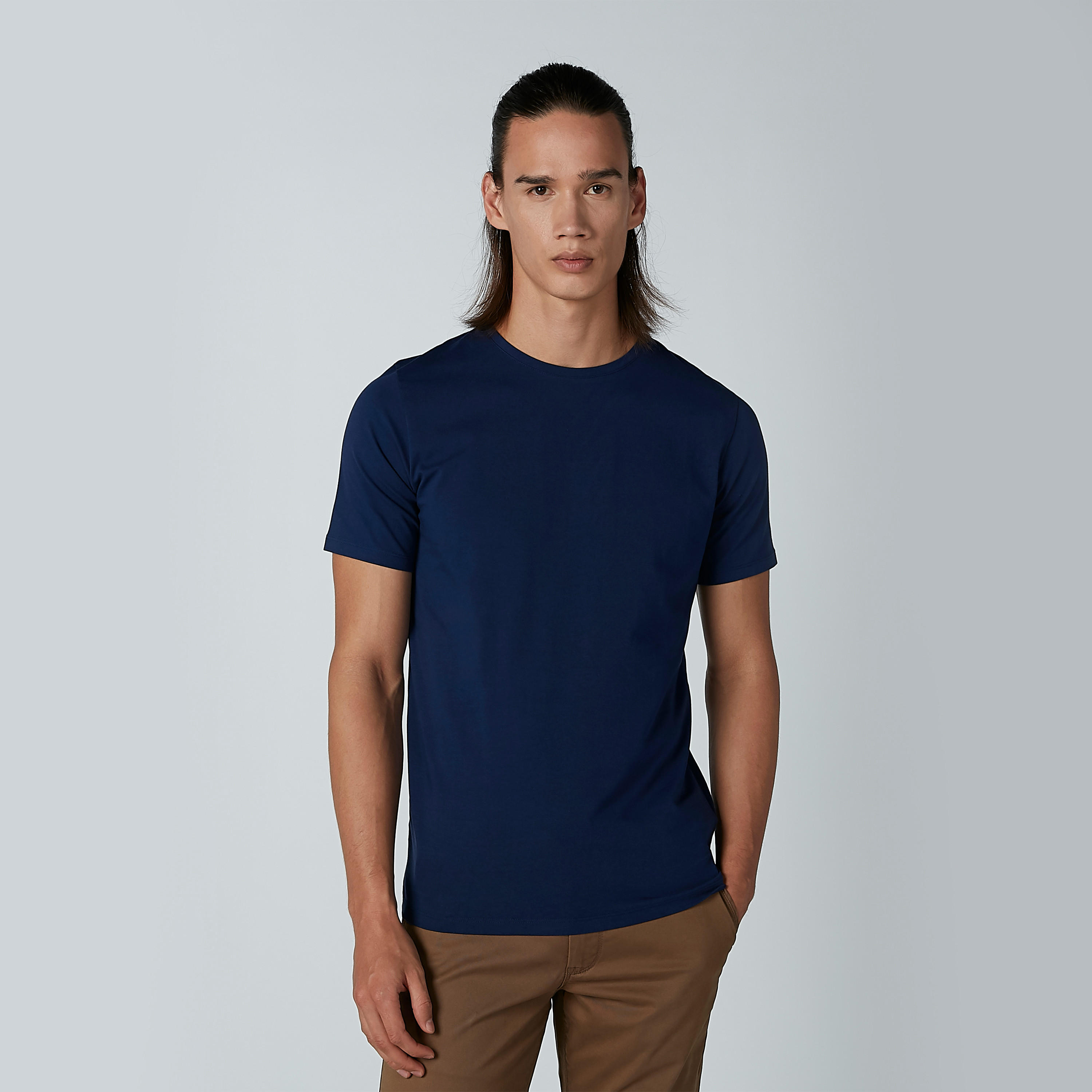 Plain T-shirt with Round Neck and Short Sleeves-men-clothing-tshirtsandpolos-tshirts-image-2