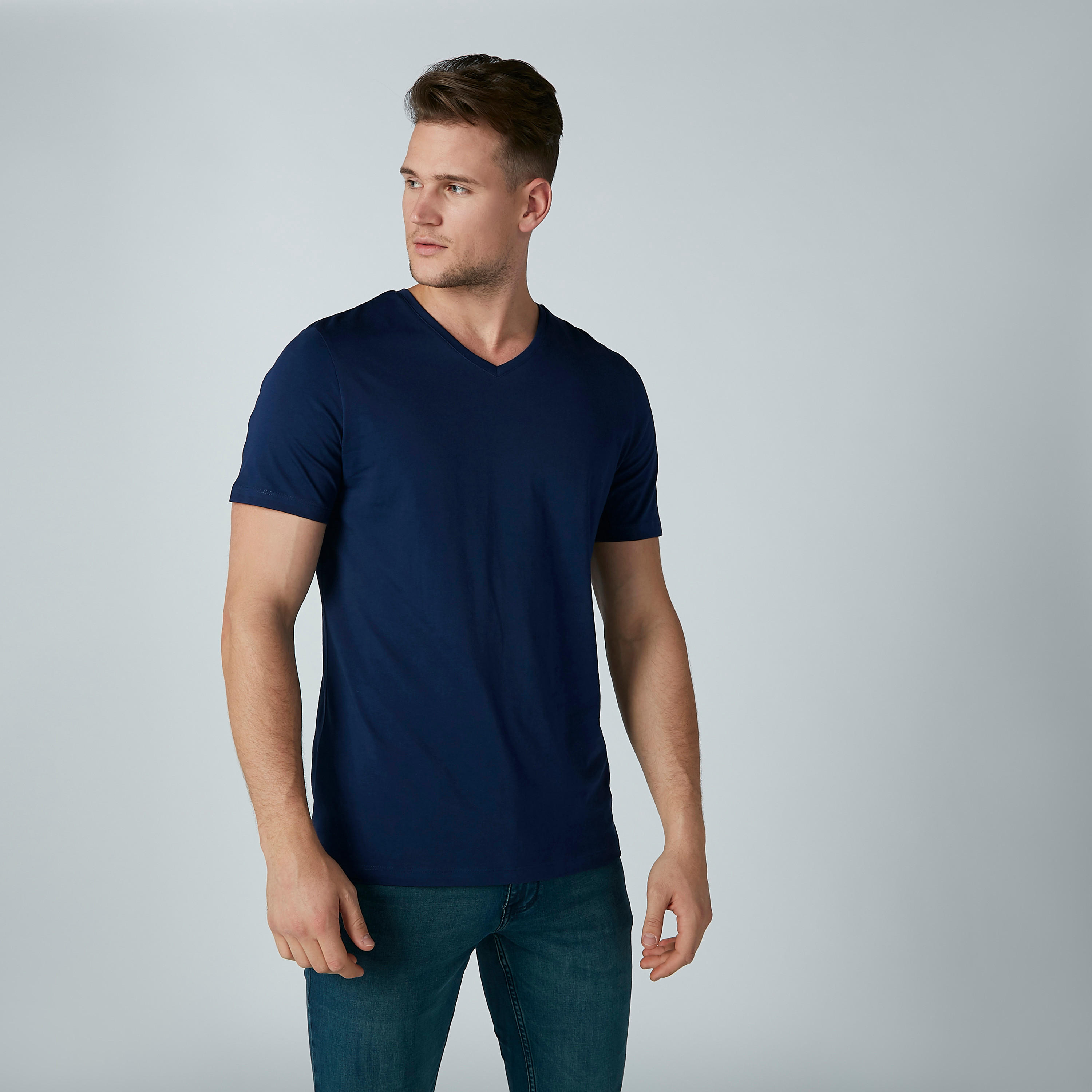 Solid T-shirt with V-neck and Short Sleeves-men-clothing-tshirtsandpolos-tshirts-image-1