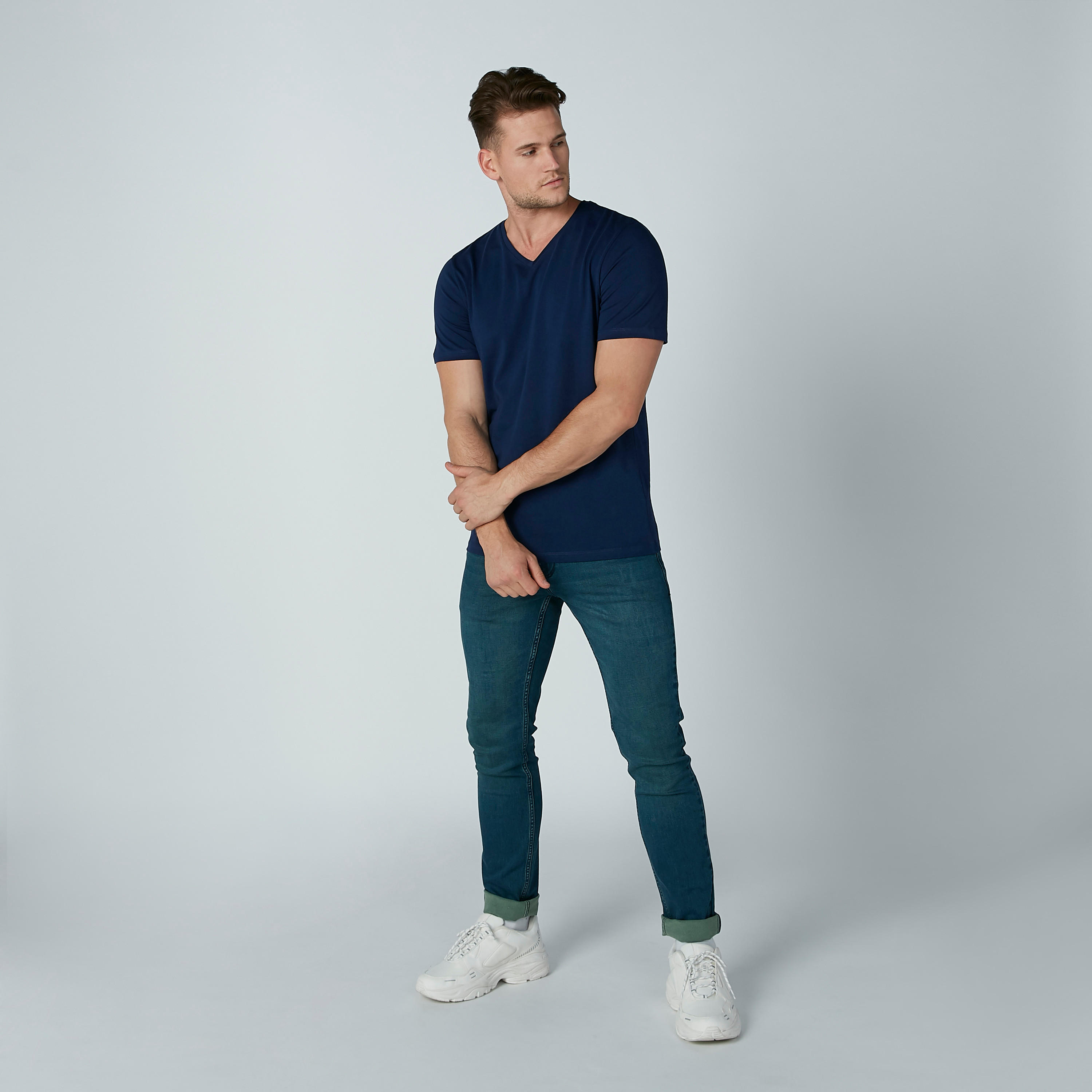 Solid T-shirt with V-neck and Short Sleeves-men-clothing-tshirtsandpolos-tshirts-image-2