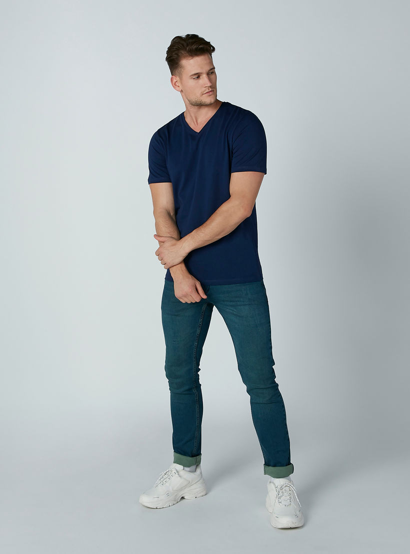 Solid T-shirt with V-neck and Short Sleeves-men-clothing-tshirtsandpolos-tshirts-image-2