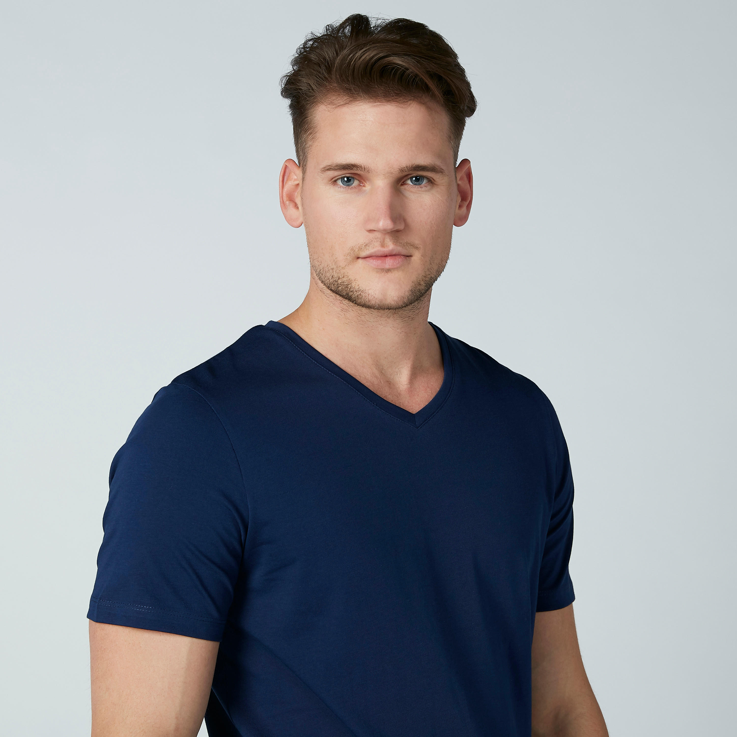 Solid T-shirt with V-neck and Short Sleeves-men-clothing-tshirtsandpolos-tshirts-image-3