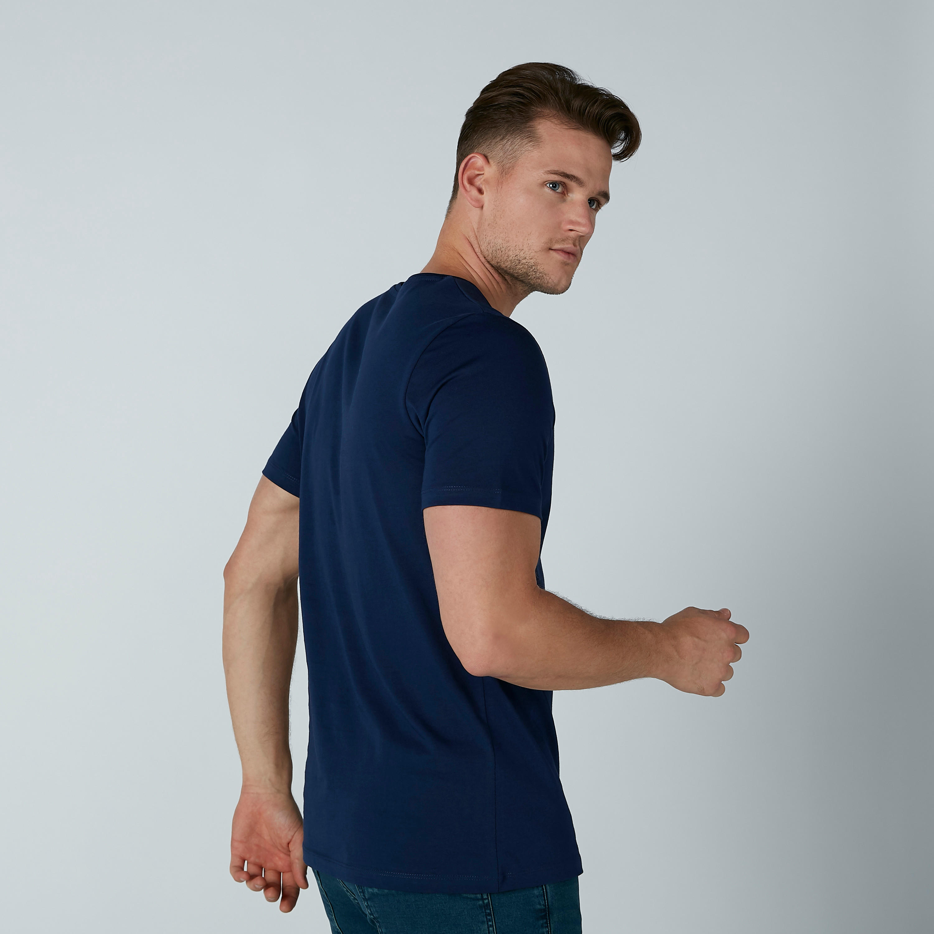 Solid T-shirt with V-neck and Short Sleeves-men-clothing-tshirtsandpolos-tshirts-image-4