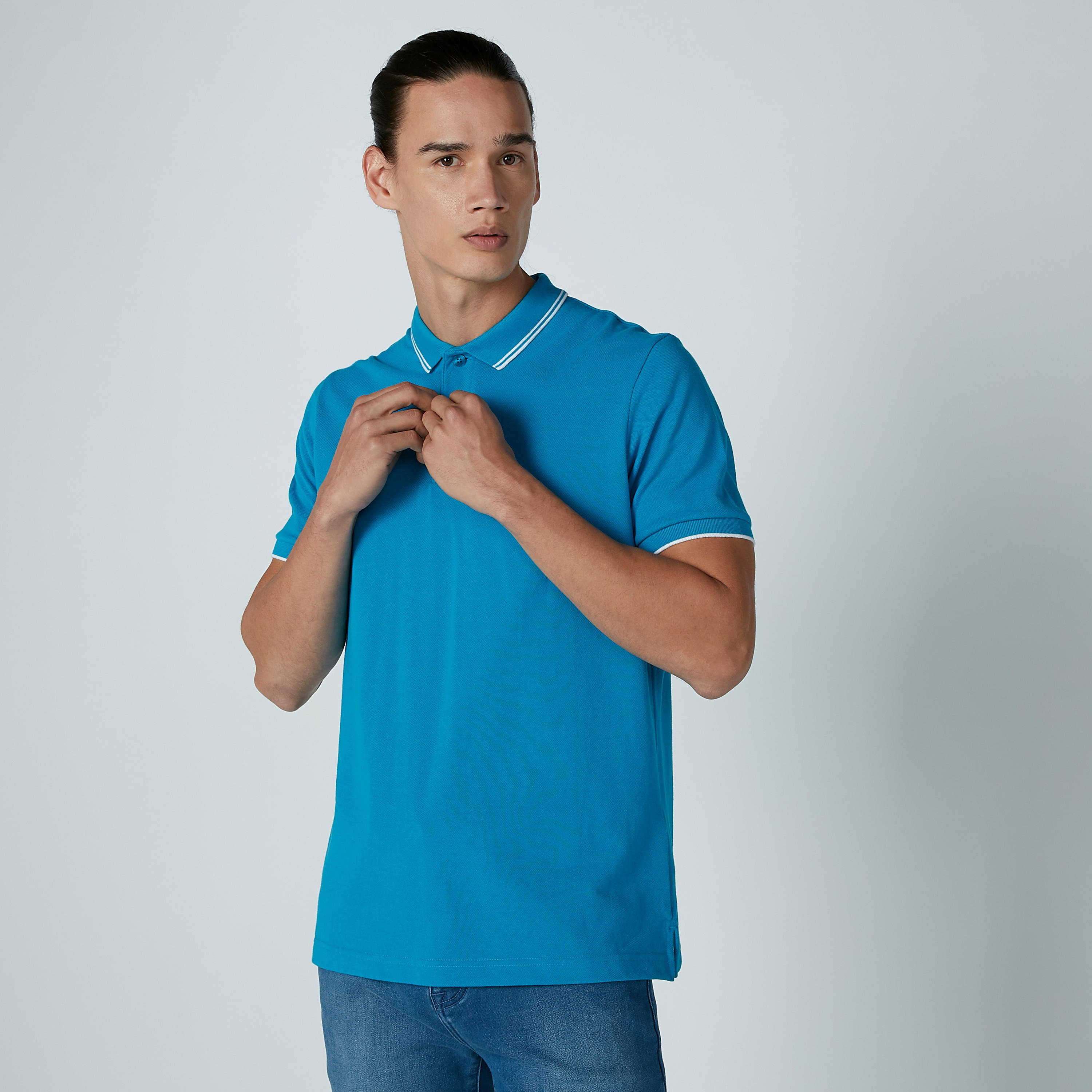 تيشيرت سادة بياقة بولو وأكمام قصيرة-men-clothing-tshirtsandpolos-polos-image-1