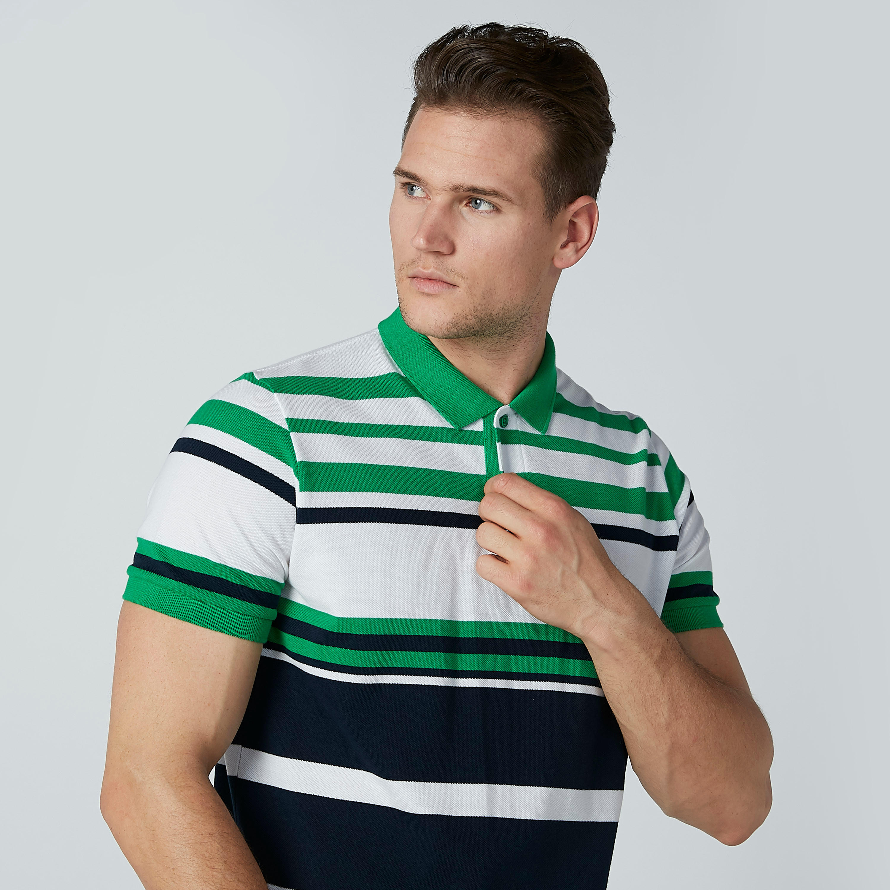 Striped T-shirt with Polo Neck and Short Sleeves-men-clothing-tshirtsandpolos-polos-image-1