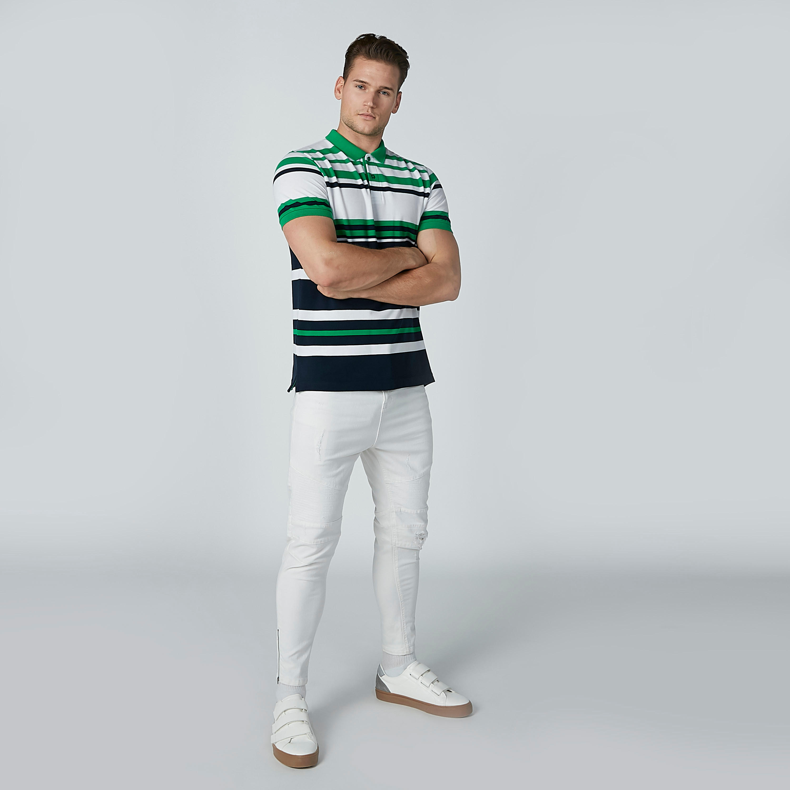 Striped T-shirt with Polo Neck and Short Sleeves-men-clothing-tshirtsandpolos-polos-image-3