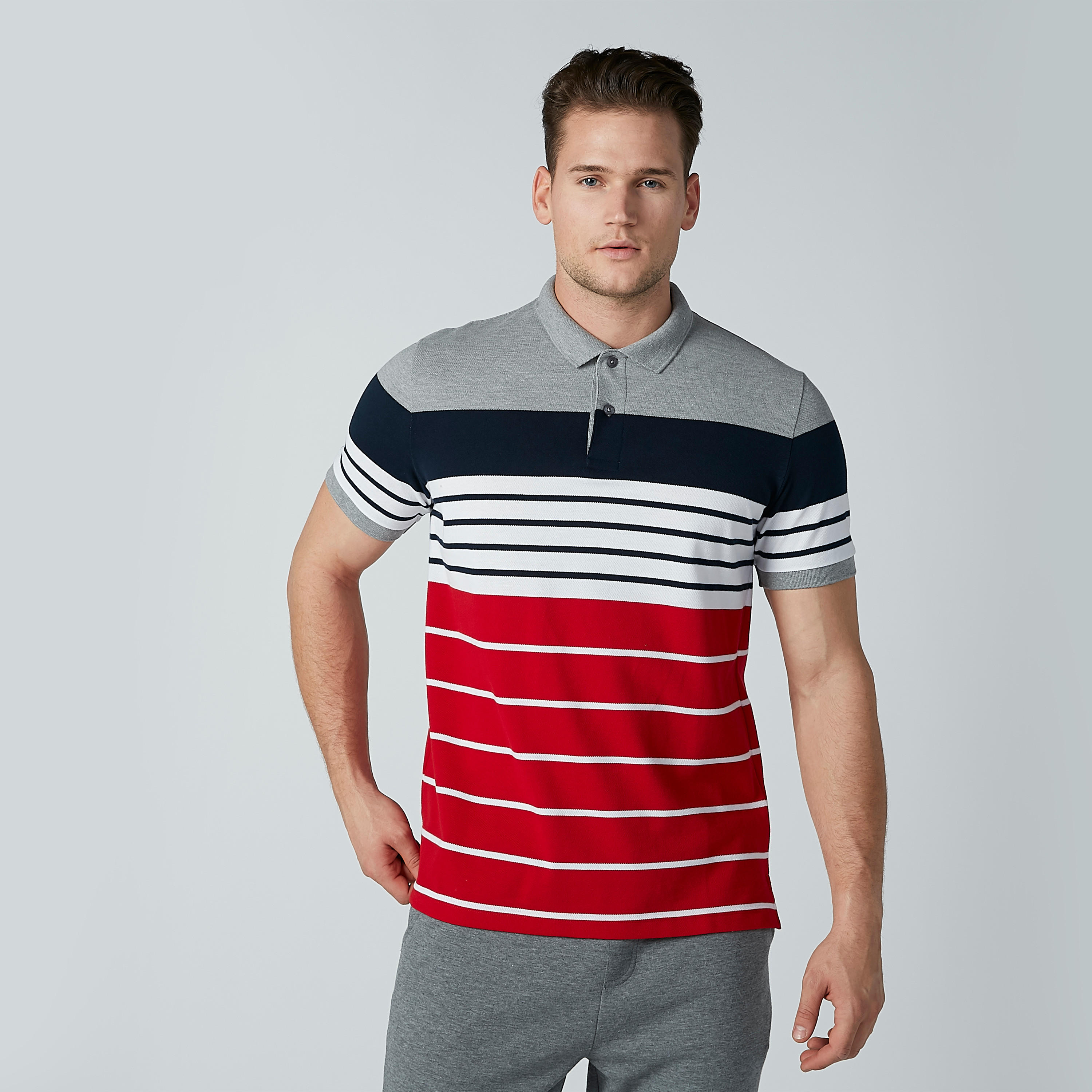 تيشيرت مقلّم بياقة بولو وأكمام قصيرة-men-clothing-tshirtsandpolos-polos-image-1