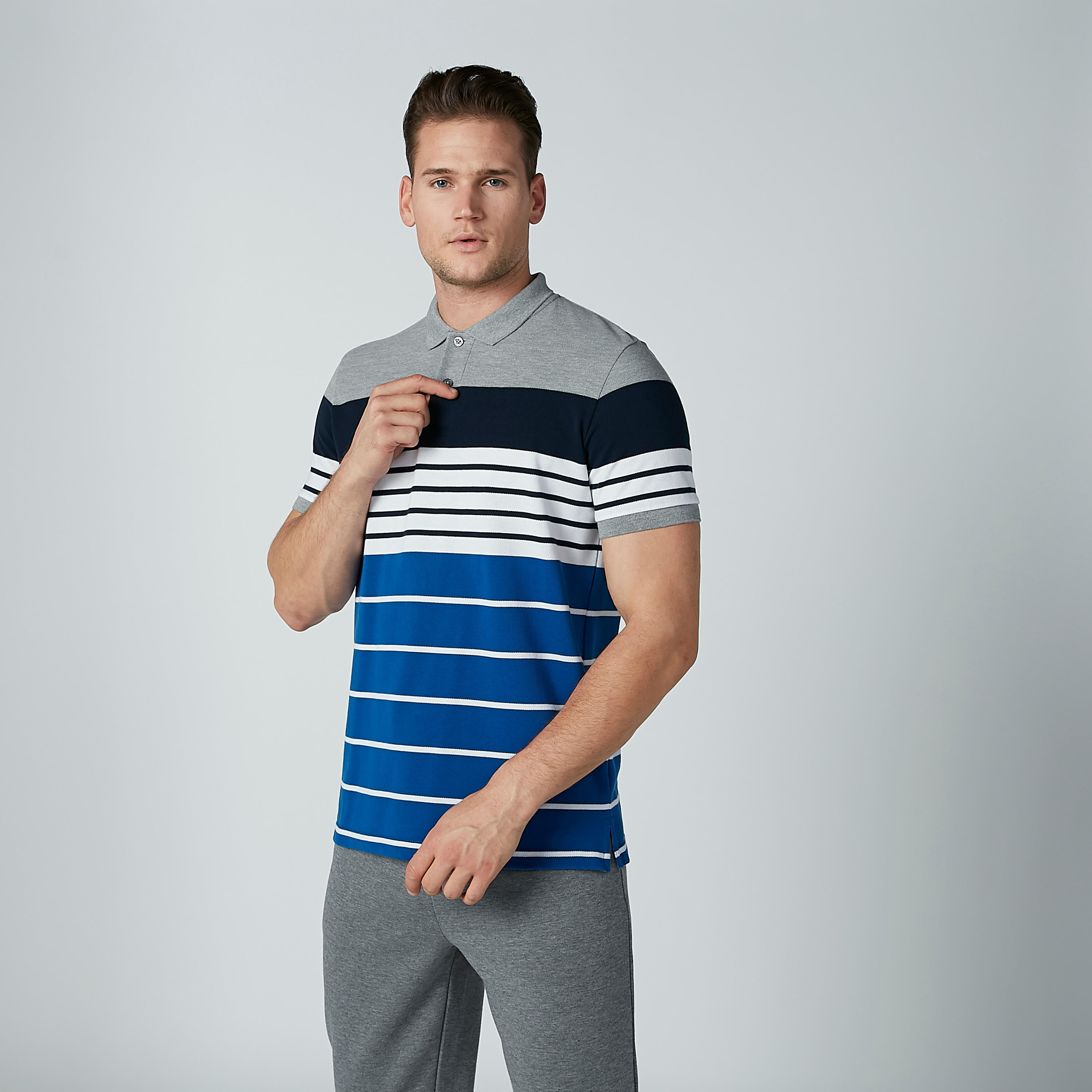 تيشيرت مقلّم بياقة بولو وأكمام قصيرة-men-clothing-tshirtsandpolos-polos-image-1