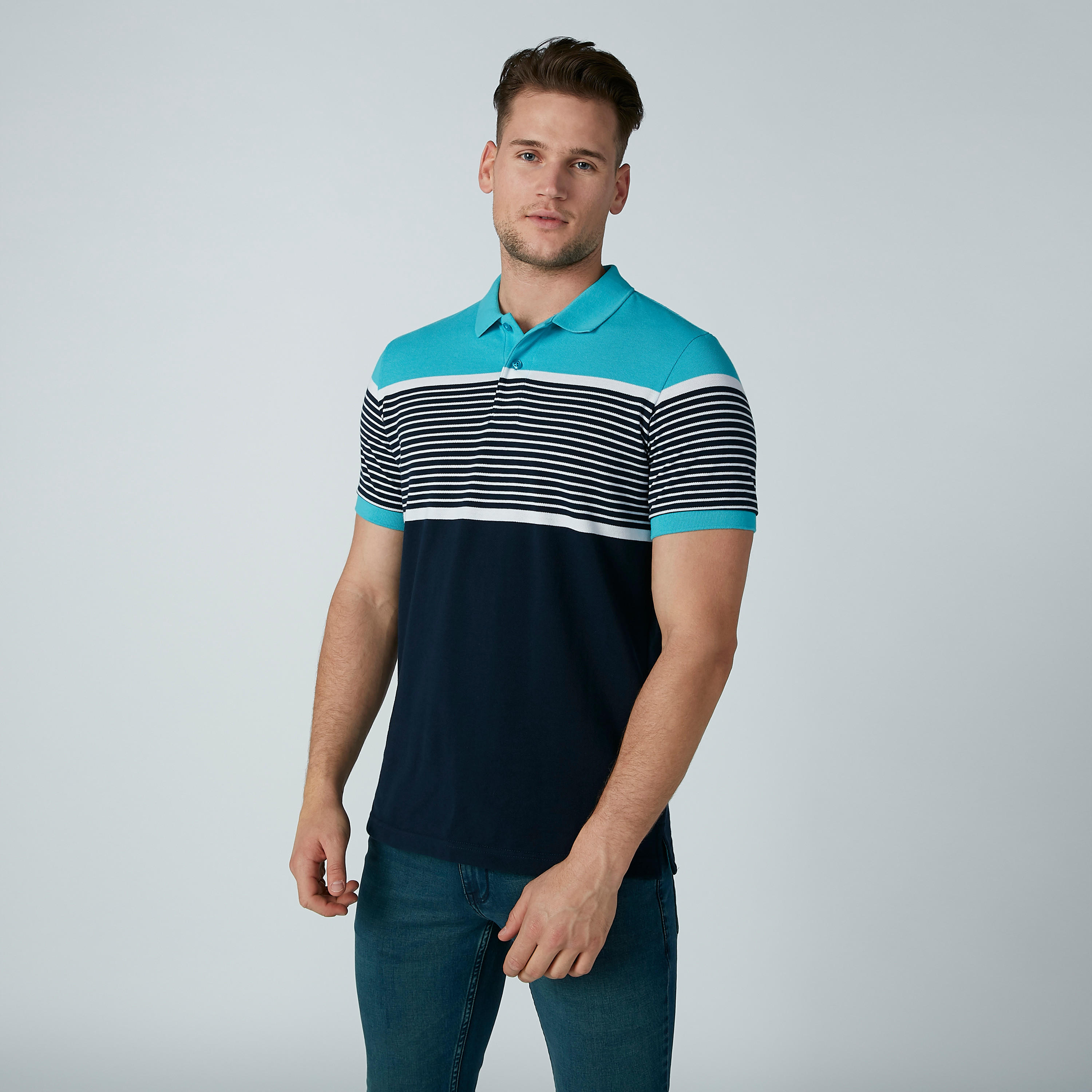 تيشيرت مقلّم بياقة بولو وأكمام قصيرة-men-clothing-tshirtsandpolos-polos-image-1